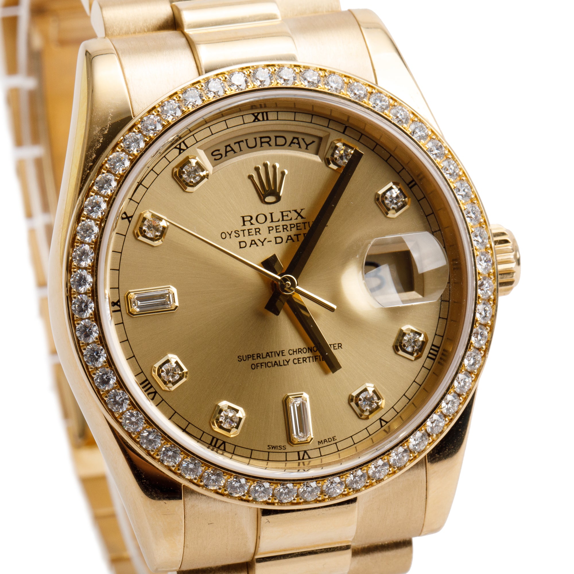Rolex 18k Yellow Gold Diamond Bezel & Dial Day Date 36 MM President Watch 118348 w/ Box & Papers