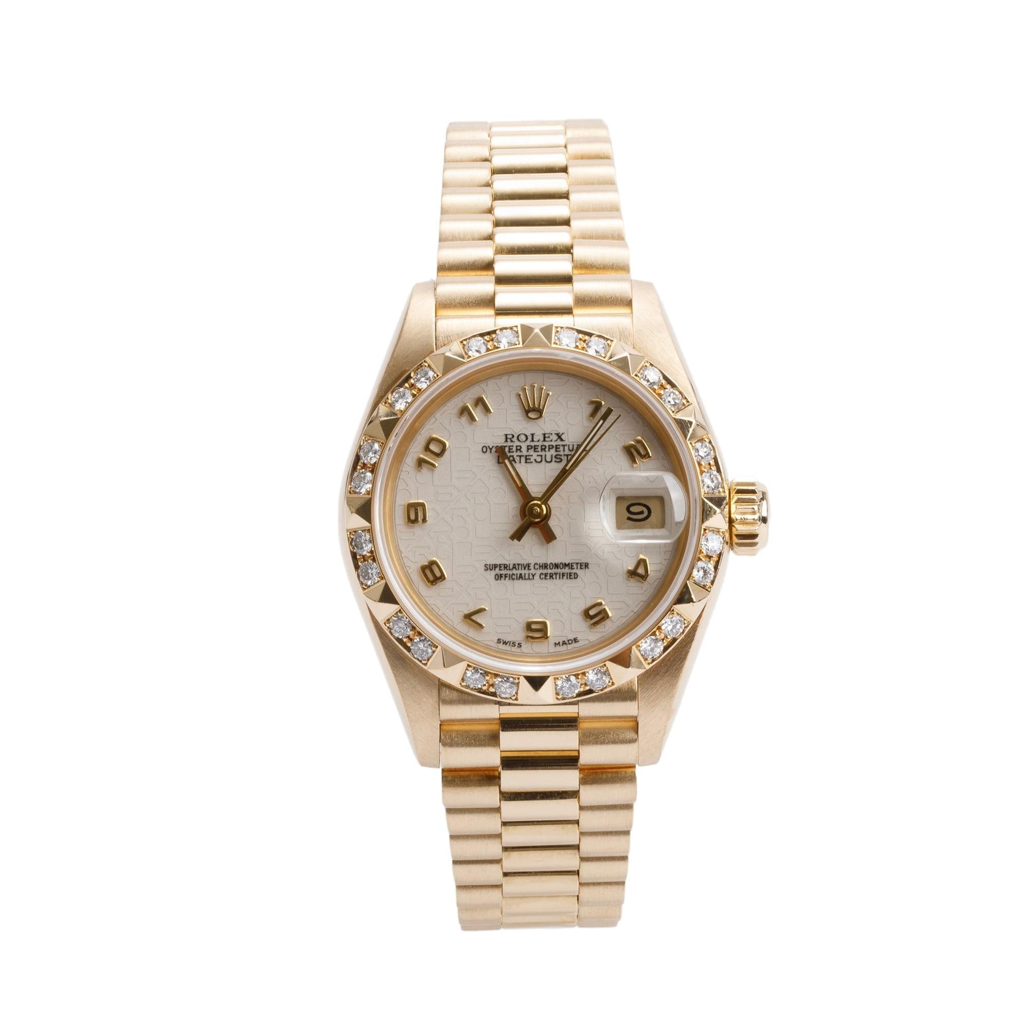 Rolex 18k Yellow Gold Diamond Bezel Lady-Datejust 26 MM Watch 69258 w/ Box