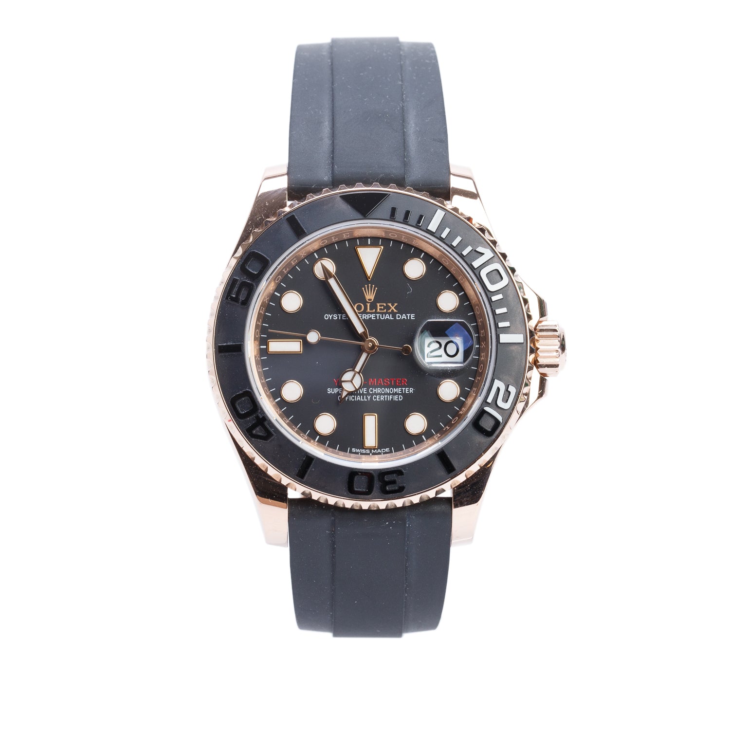 Rolex 18k Rose Gold Yacht-Master Oysterflex 40 MM Automatic Watch Black Dial 116655
