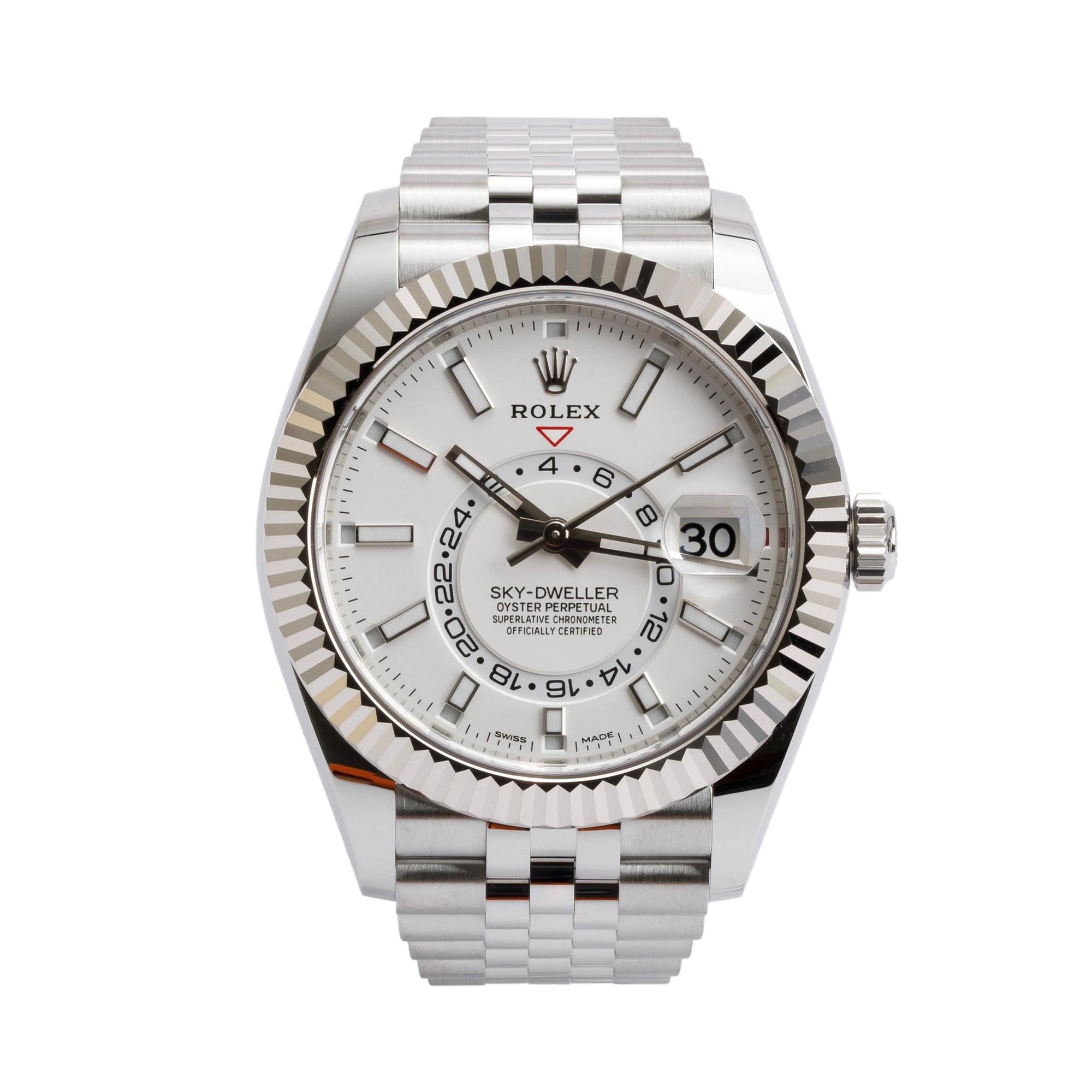 Rolex 2020 Stainless Steel White Dial Sky-Dweller 42 MM Date Watch 326934 w/ Box & Papers