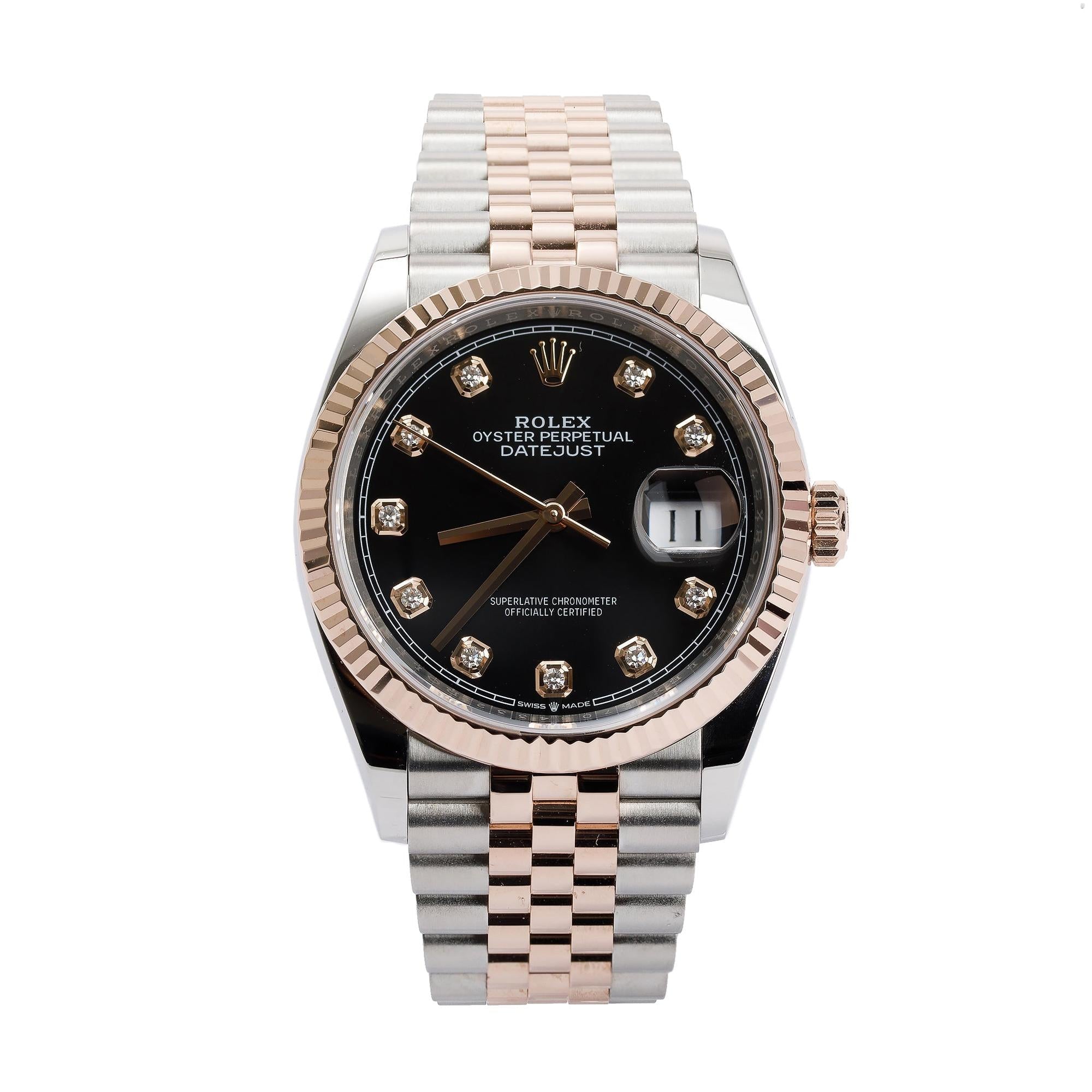 Rolex 2021 Stainless Steel & 18k Everose Gold Diamond Dial Datejust 36 mm Watch w/ Box & Papers