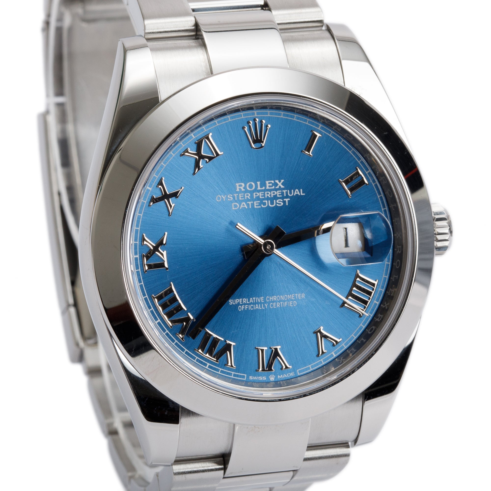 Rolex 2021 Stainless Steel Datejust 41 MM Blue Roman Dial Automatic Watch 126300 w/ Box & Papers