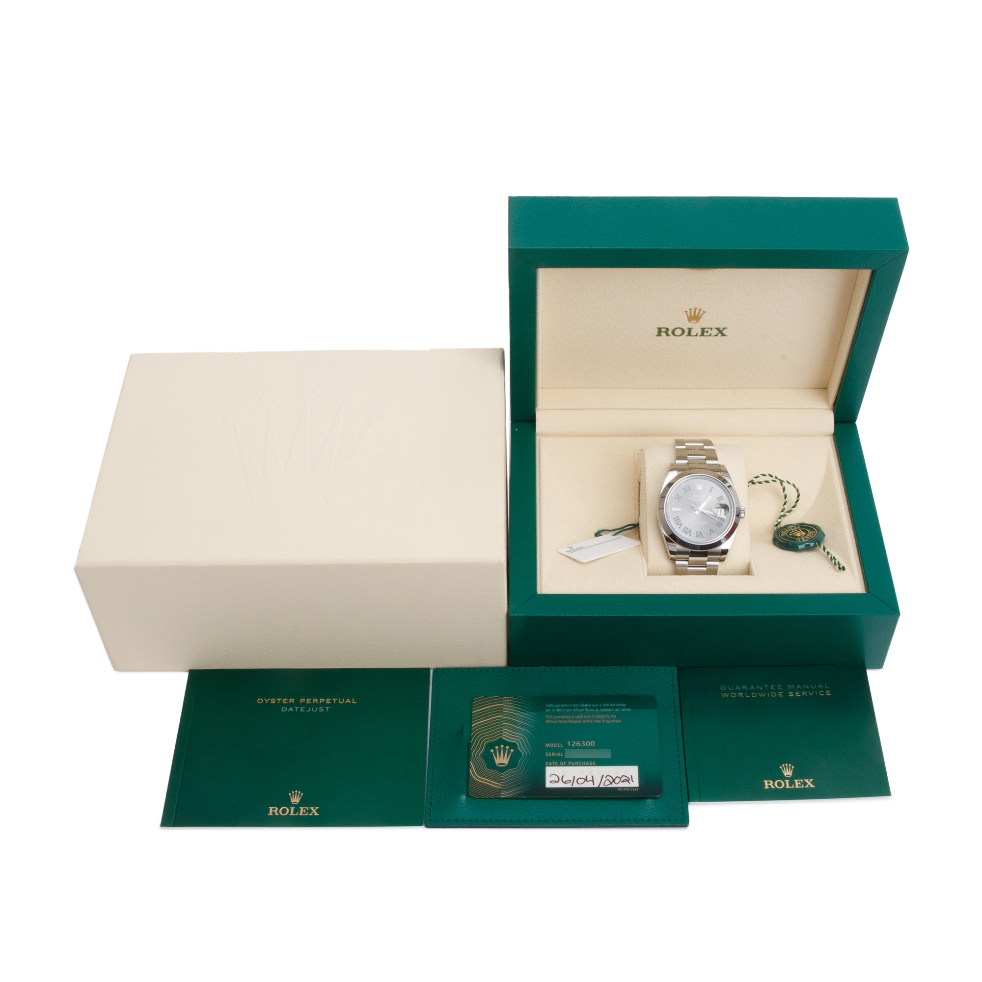 Rolex 2021 Stainless Steel Datejust 41 MM Wimbledon Dial Automatic Watch 126300 w/ Box & Papers