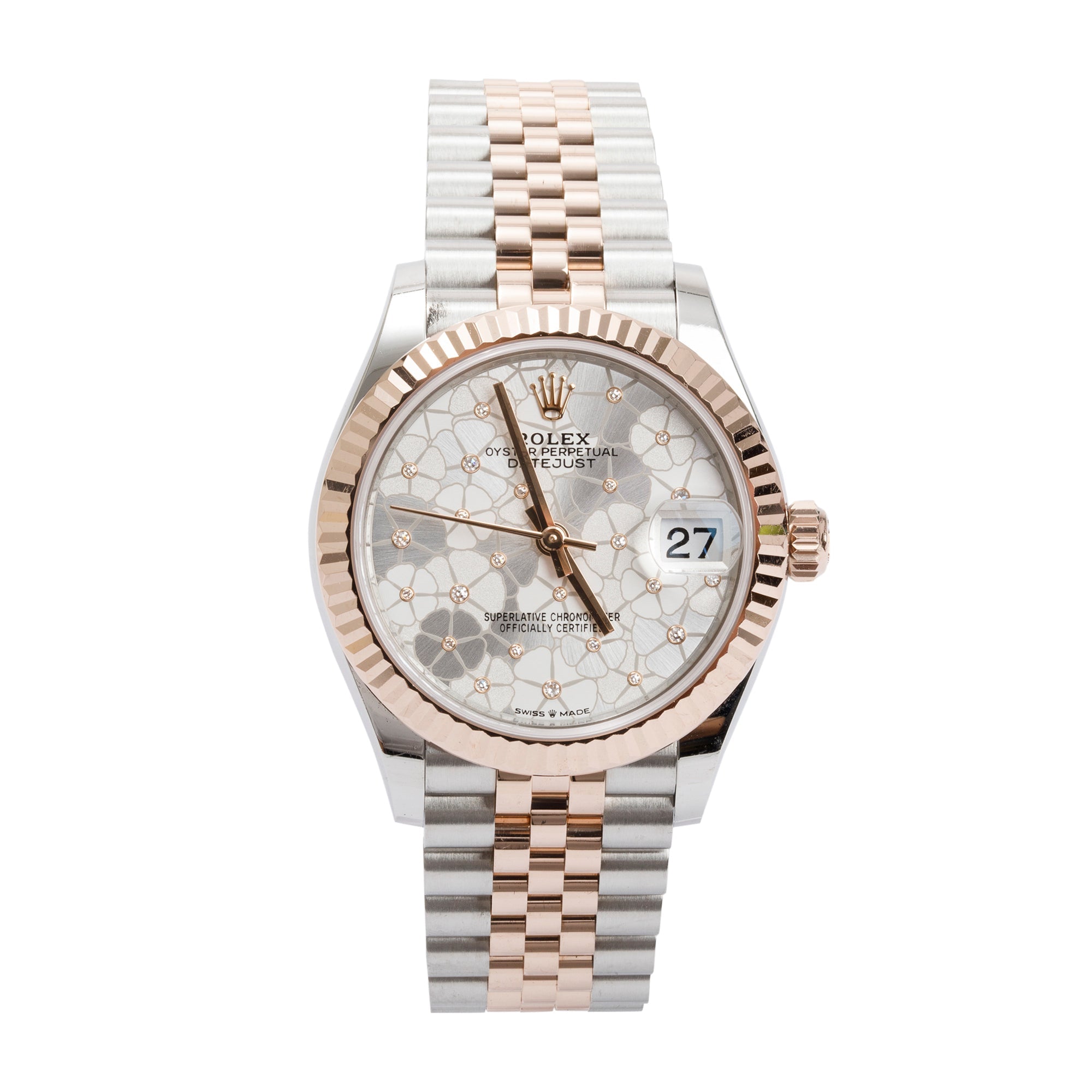 Rolex 2022 Stainless Steel & 18k Everose Gold Datejust Floral Motif Diamond Dial 31 MM Watch w/ Box