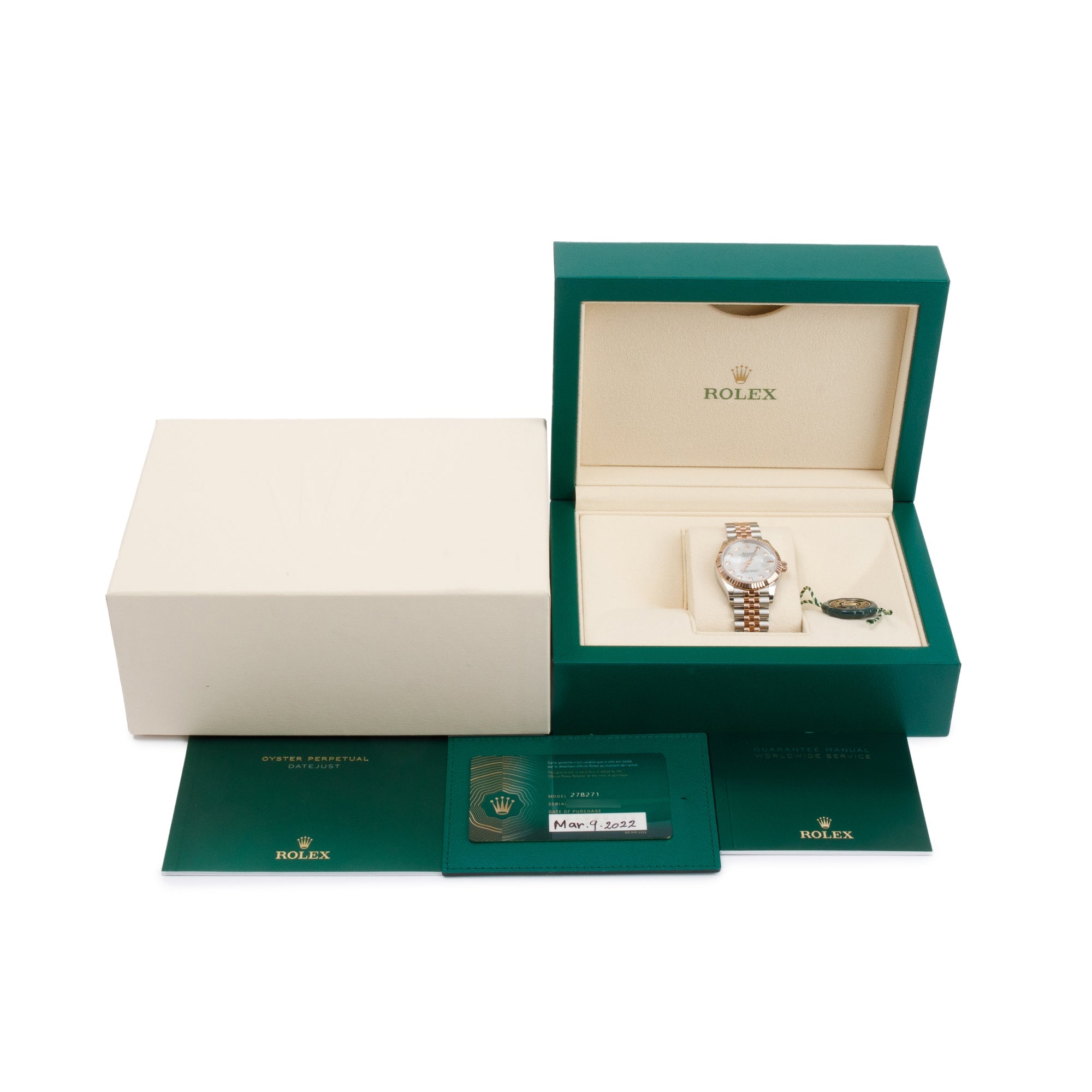 Rolex 2022 Stainless Steel & 18k Everose Gold Datejust Mother of Pearl Diamond Dial 31 MM Watch w/ Box & Papers