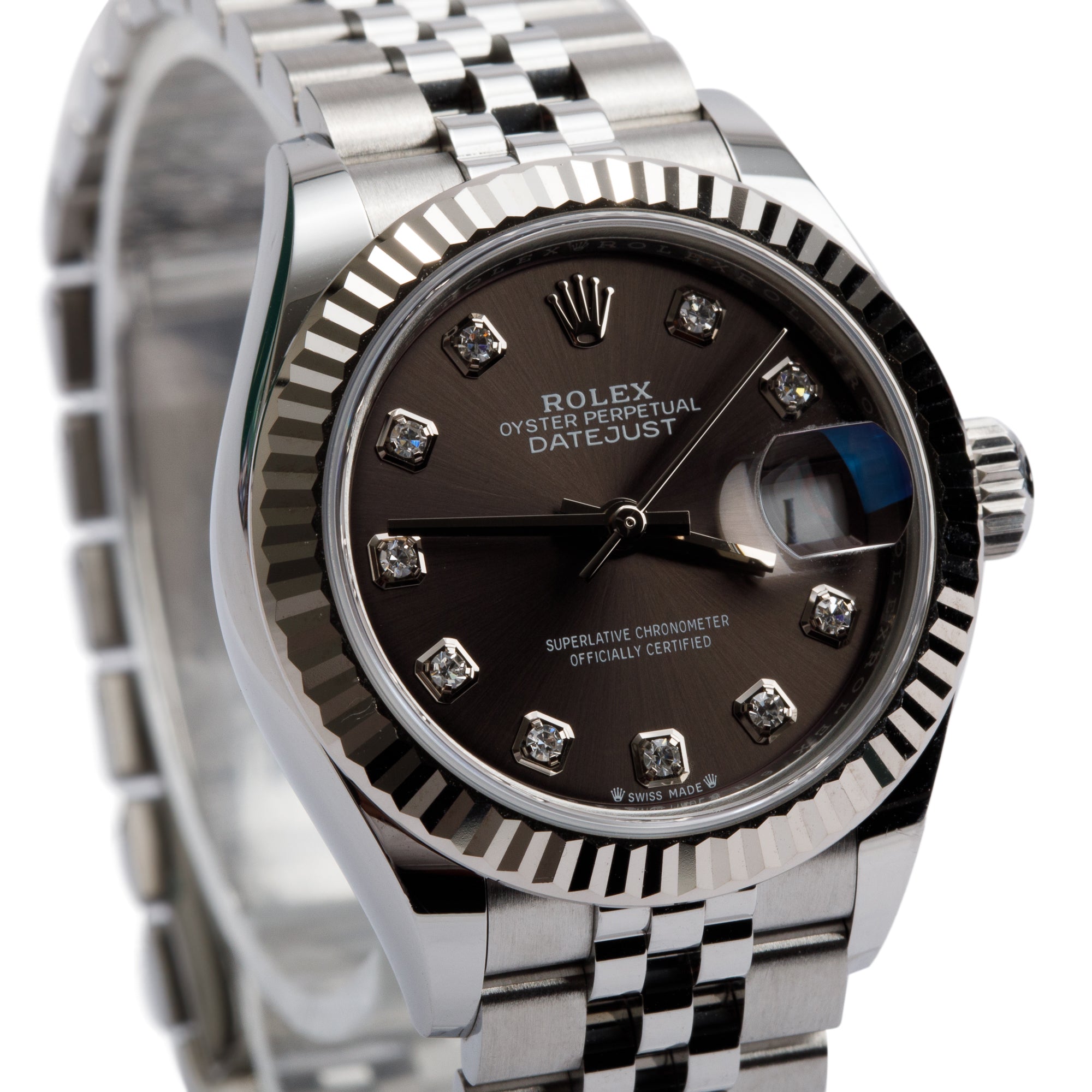 Rolex 2022 Stainless Steel & 18k White Gold Dark Grey Diamond Dial Lady-Datejust 28 MM Watch 279174 w/ Box & Papers