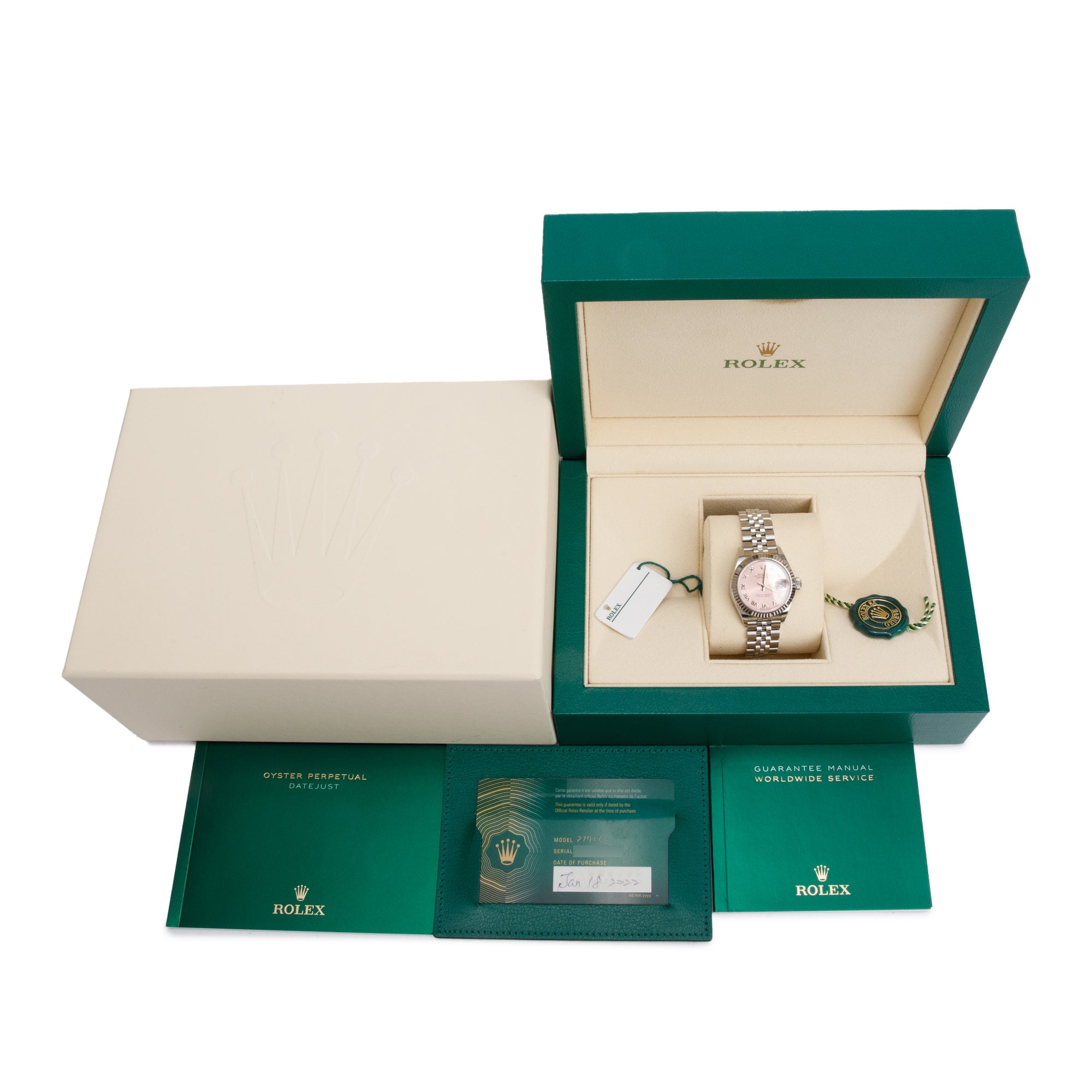 Rolex 2022 Stainless Steel & 18k White Gold Pink Dial Lady-Datejust 28 MM Watch 279174 w/ Box & Papers