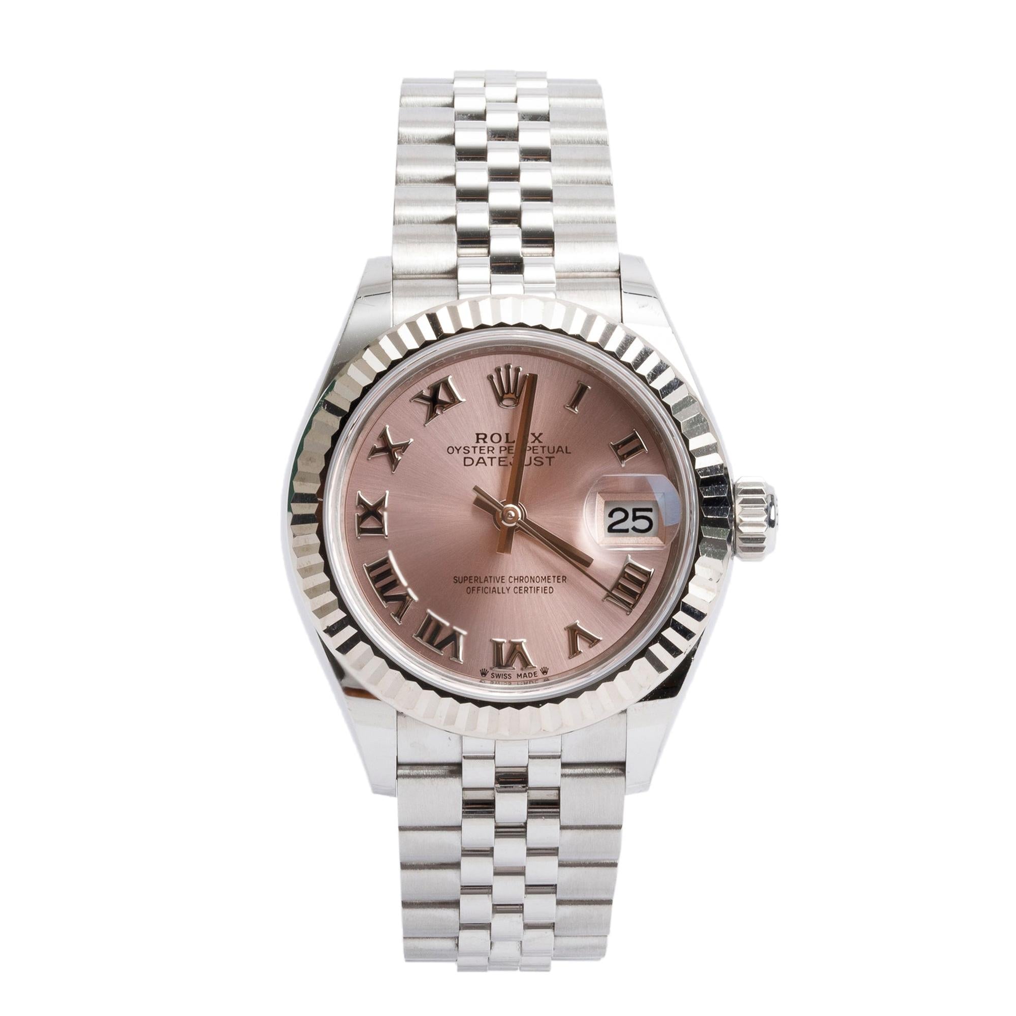 Rolex 2022 Stainless Steel & 18k White Gold Pink Dial Lady-Datejust 28 MM Watch 279174 w/ Box & Papers