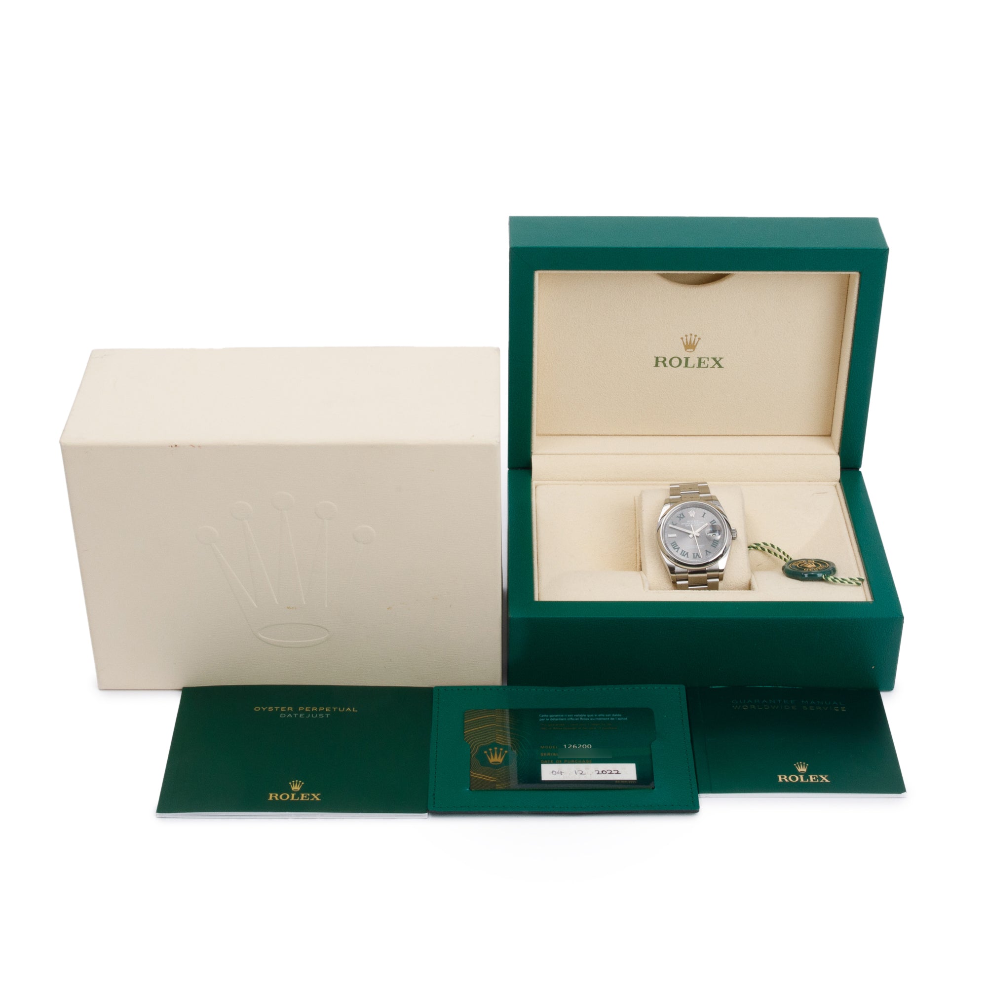 Rolex 2022 Stainless Steel Datejust 36MM Wimbledon Dial Automatic Watch 126200 w/ Box & Papers