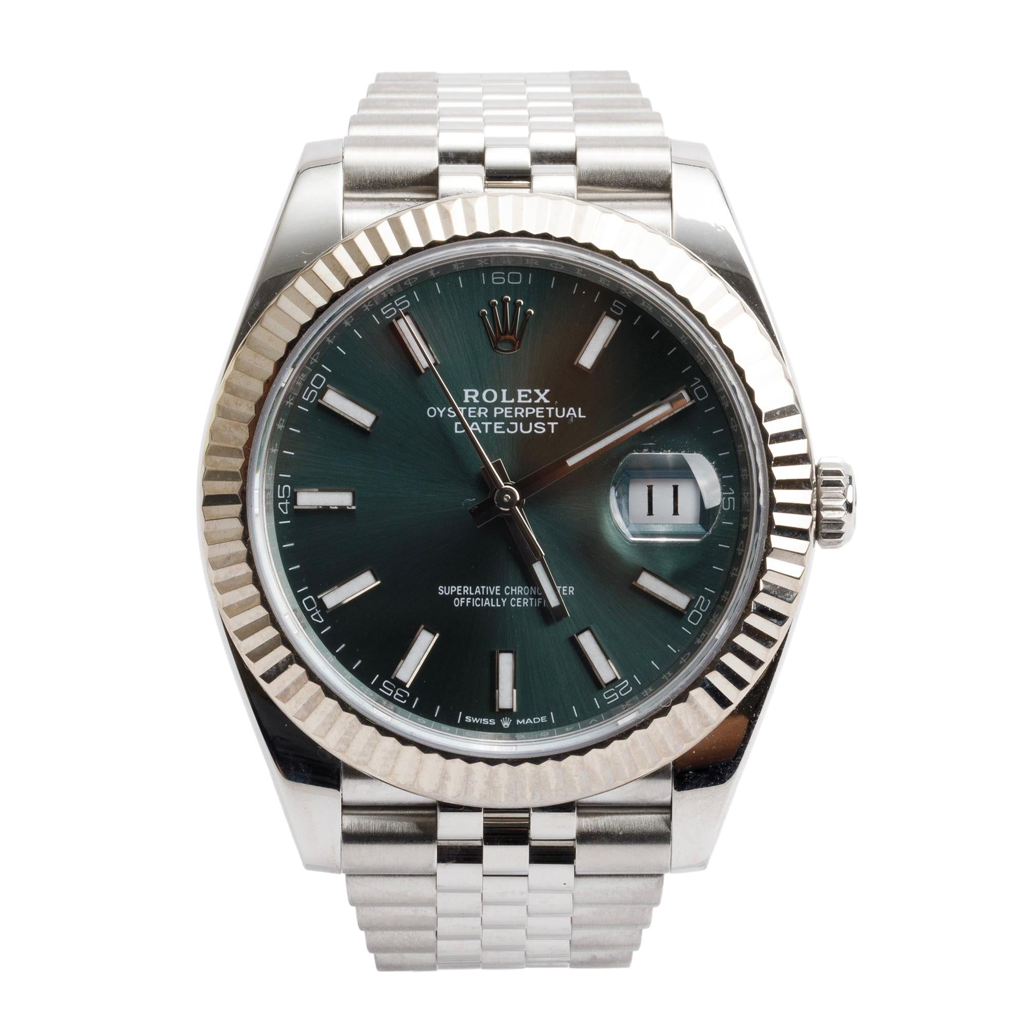 Rolex 2022 Stainless Steel Oyster Perpetual Datejust 41 MM Watch Mint Green Dial 126334 w/ Box & Papers
