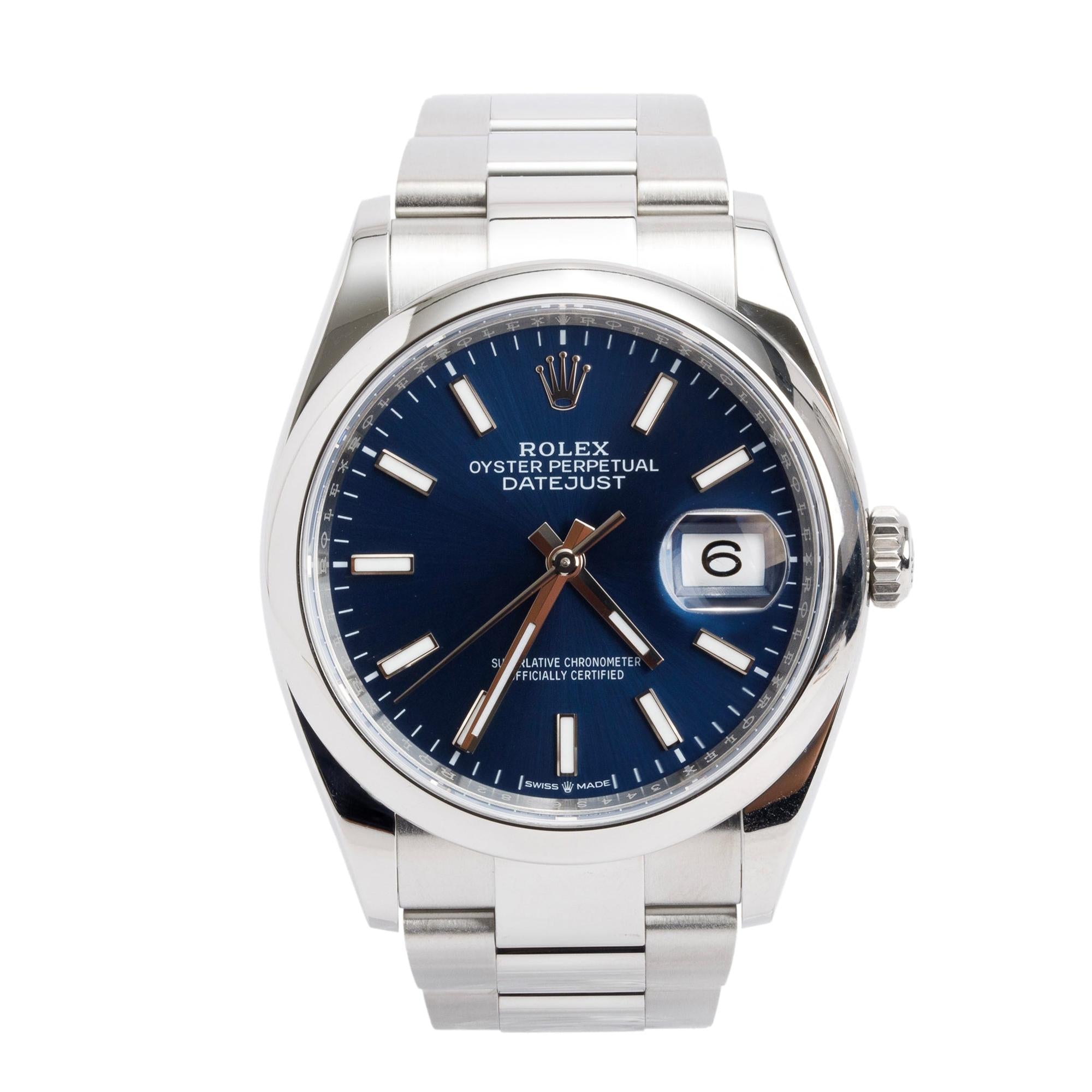 Rolex 2023 Stainless Steel Datejust 36 MM Blue Dial Automatic Watch 126200 w/ Box & Papers