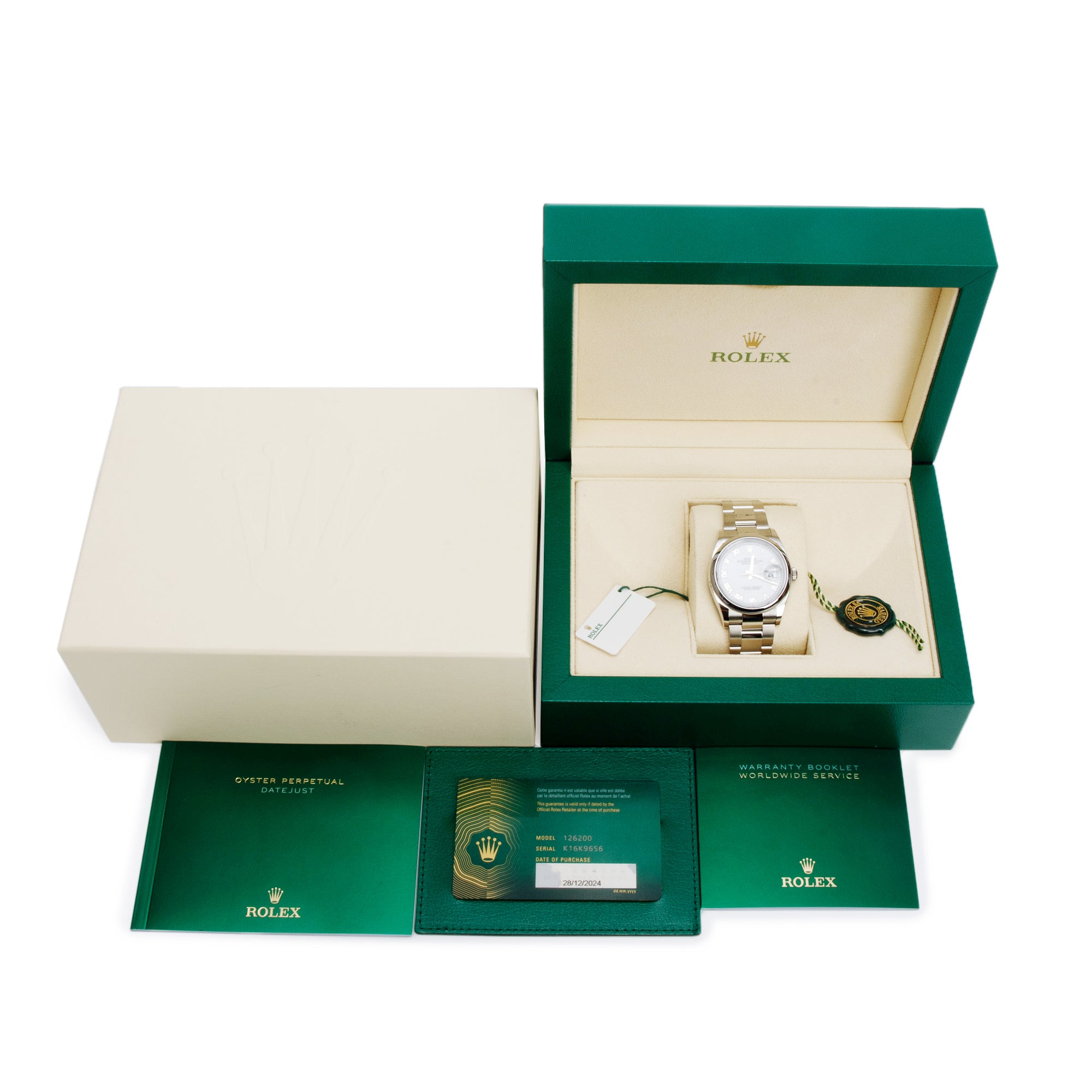 Rolex 2024 Stainless Steel Datejust 36 MM Automatic Watch White Dial 126200 w/ Box & Papers