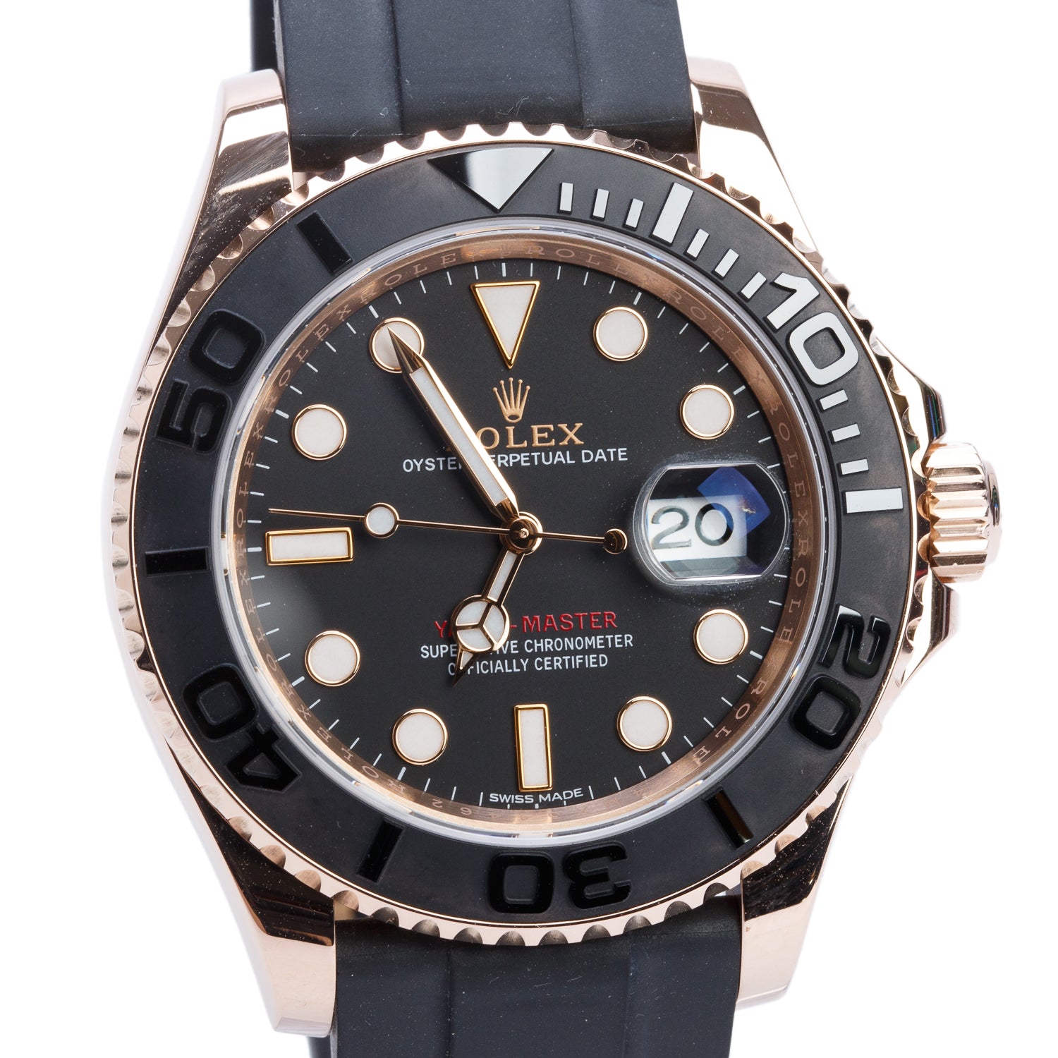 Rolex 18k Rose Gold Yacht-Master Oysterflex 40 MM Automatic Watch Black Dial 116655