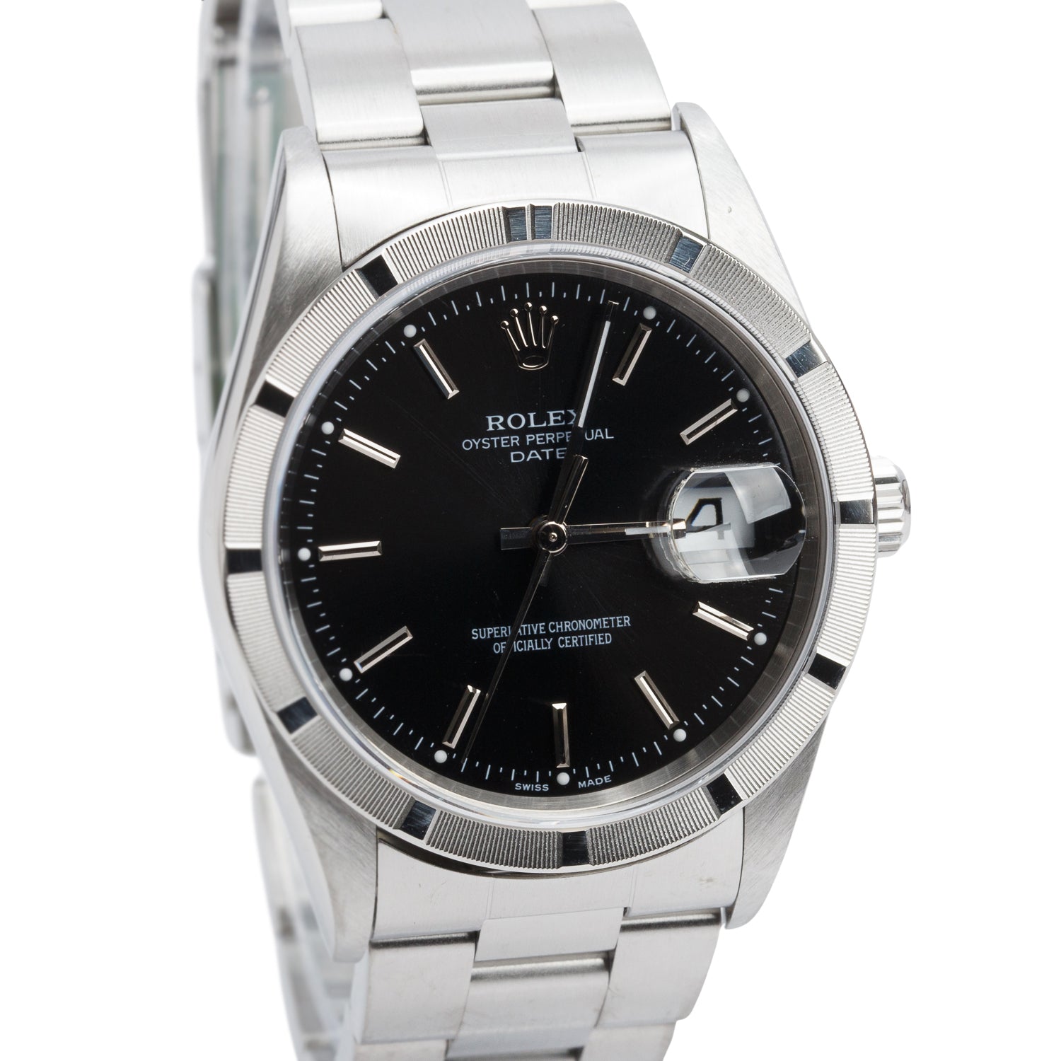 Rolex Stainless Steel Oyster Perpetual Date 34 MM Watch Black Dial 15210 w/ Box & Papers