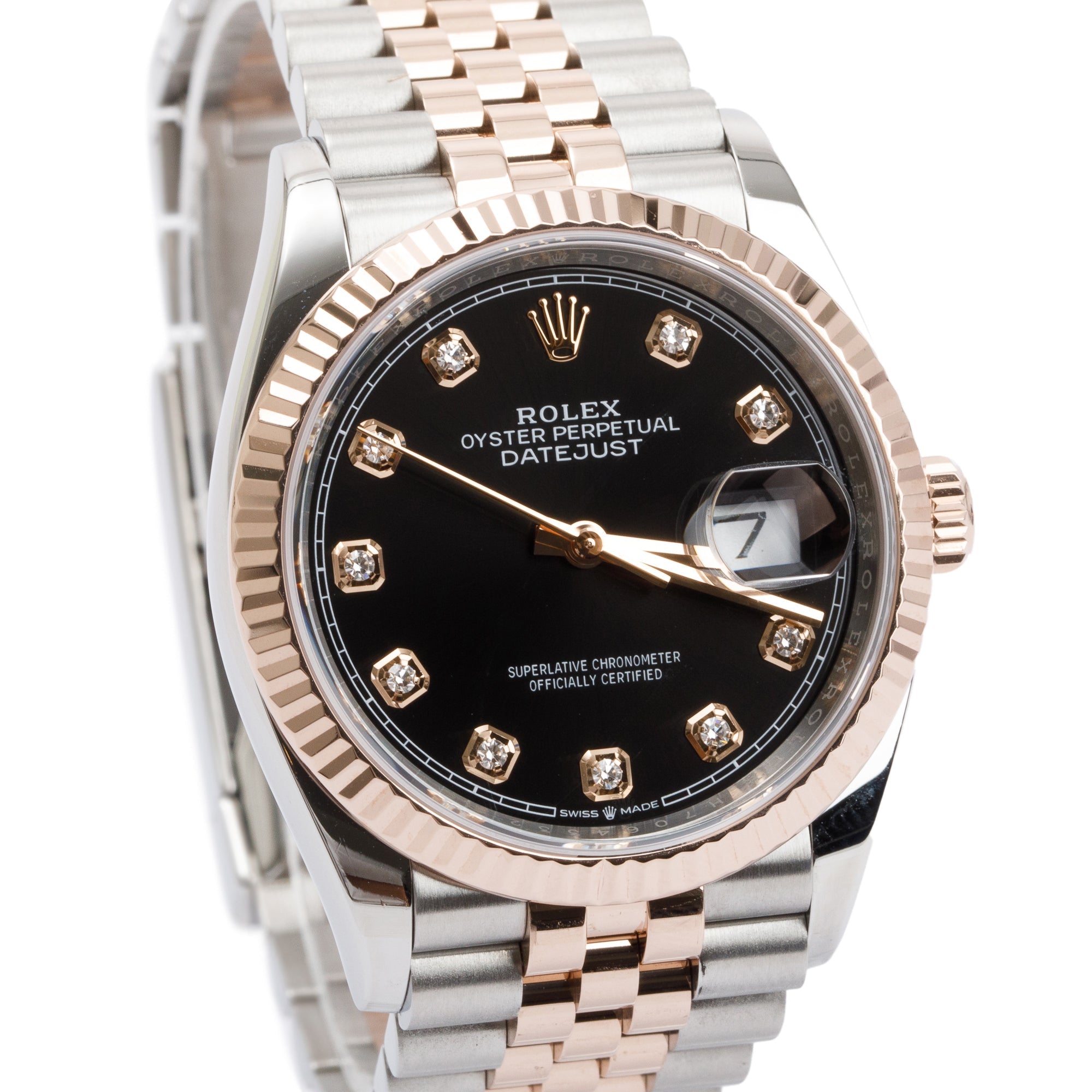 Rolex Stainless Steel & 18k Everose Gold Diamond Dial Datejust 36 MM Watch w/ Box & Papers