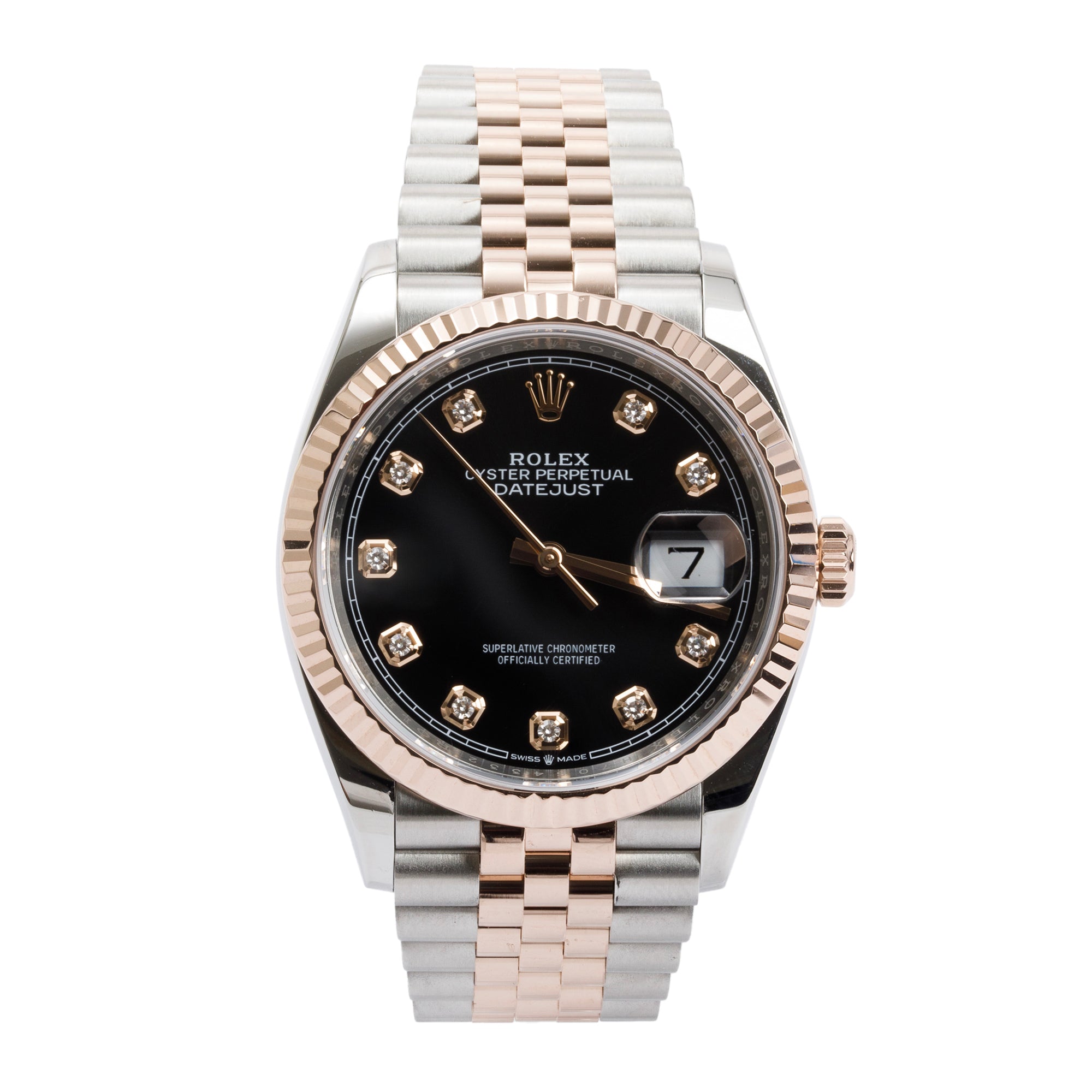 Rolex Stainless Steel & 18k Everose Gold Diamond Dial Datejust 36 MM Watch w/ Box & Papers