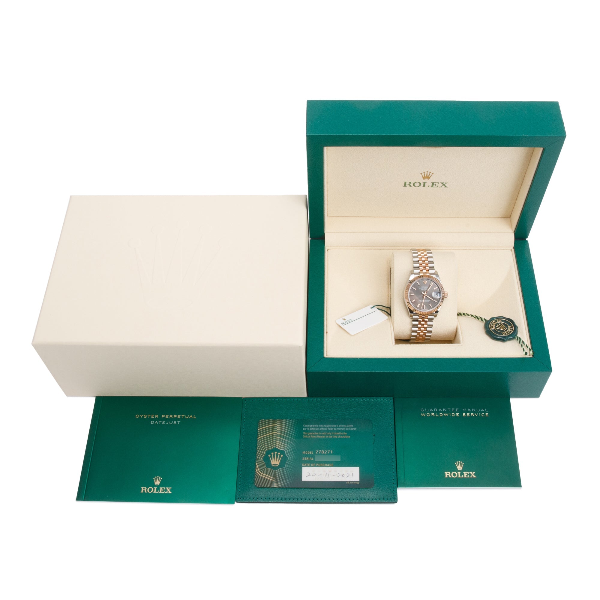 Rolex Stainless Steel & 18k Rose Gold Datejust 31 MM Watch 278271 w/ Box & Papers