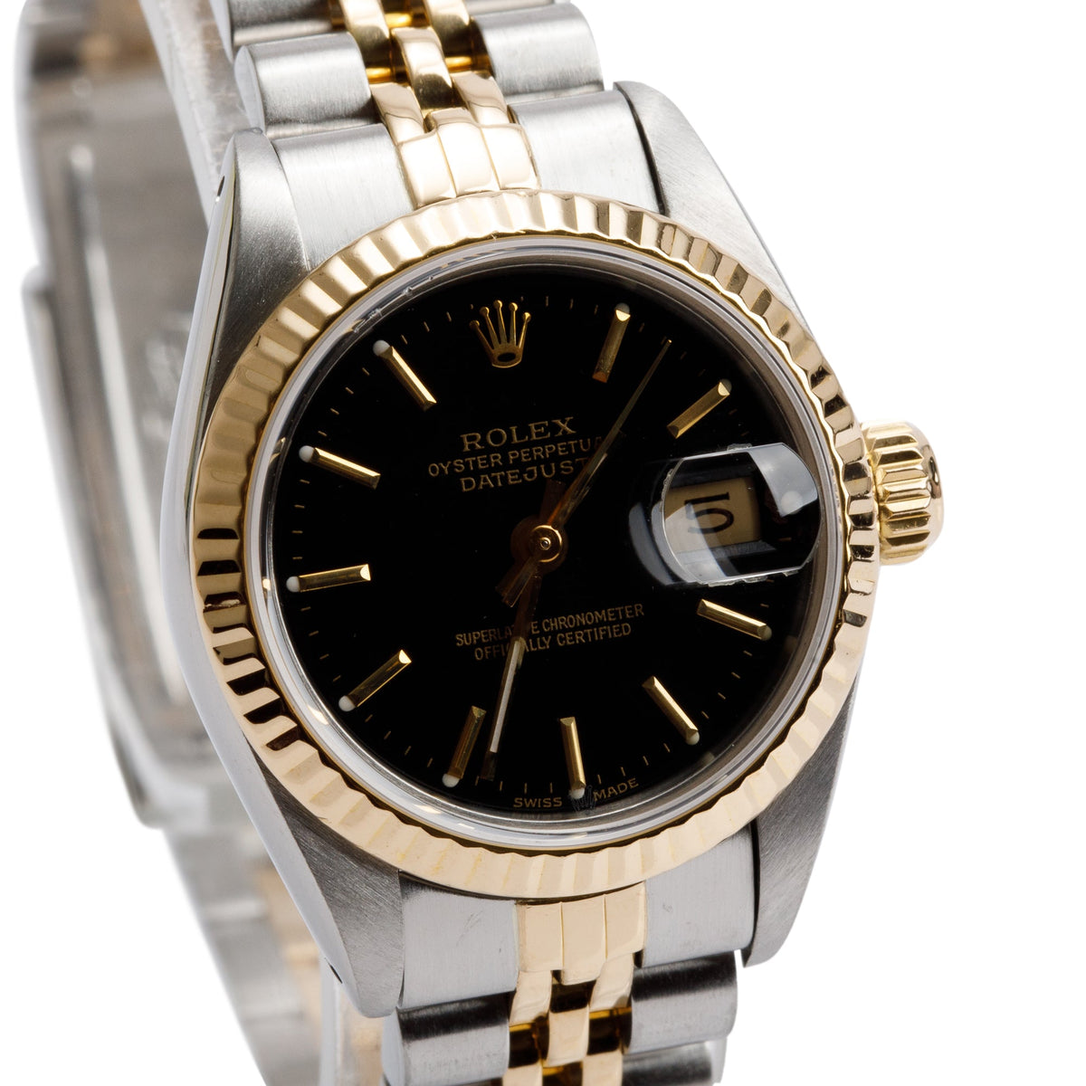 Rolex Stainless Steel & 18k Yellow Gold Date 26 MM Watch Black Dial 69173 w/ Box & Papers