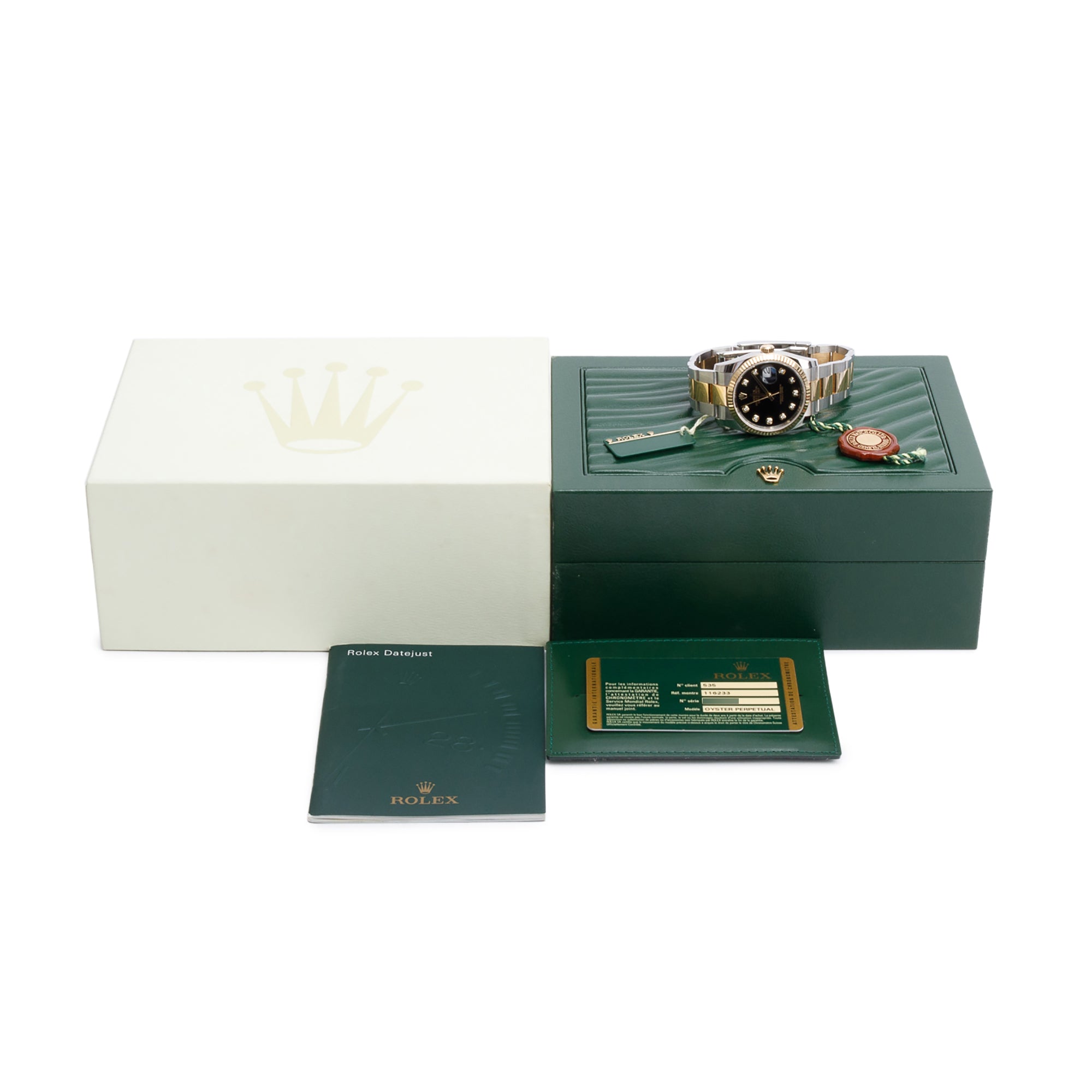 Rolex Stainless Steel & 18k Yellow Gold Datejust 36 MM Watch Black Diamond Dial 116233 w/ Box & Papers