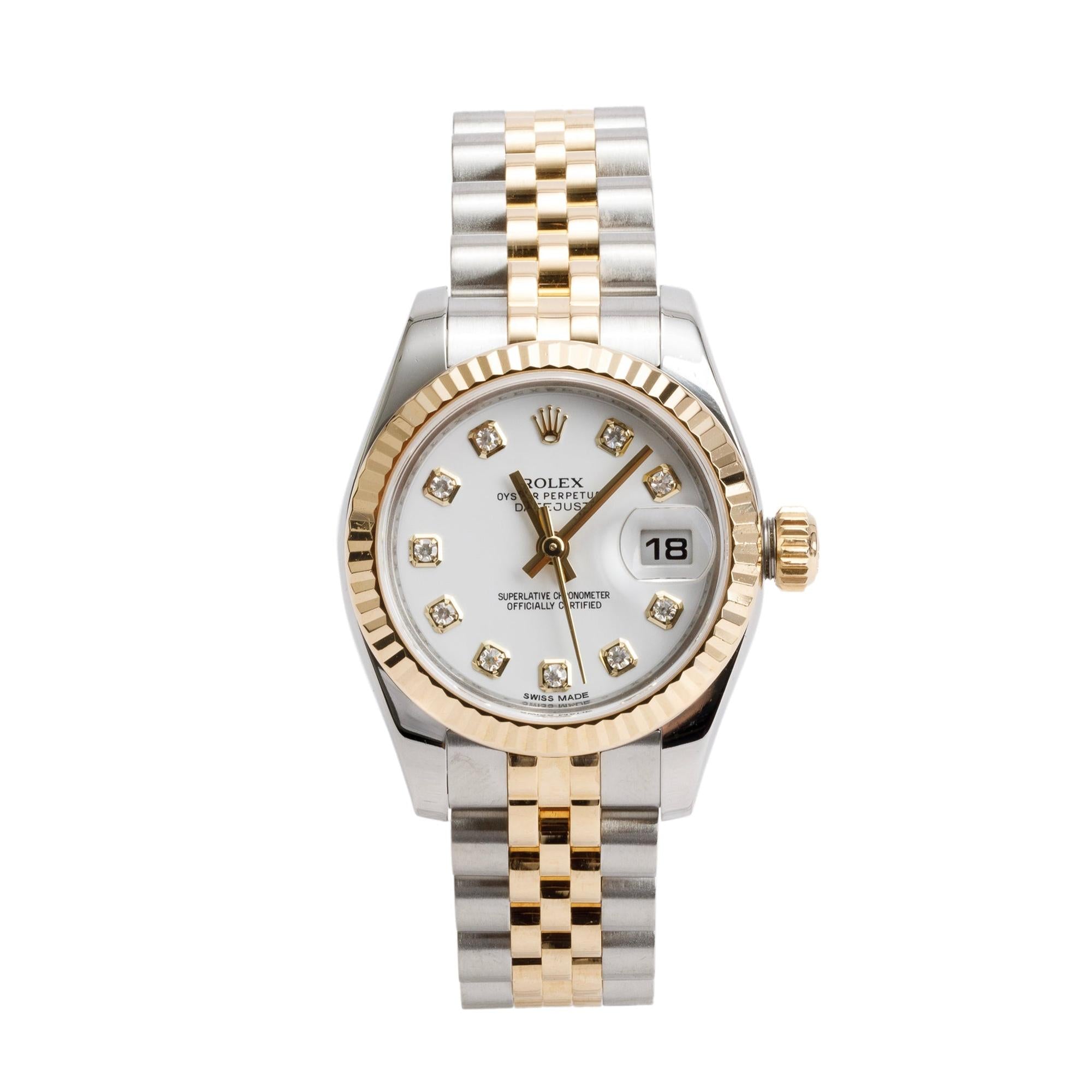 Rolex Stainless Steel & 18k Yellow Gold Datejust Diamond Dial 26 MM Watch 179173 w/ Box & Papers