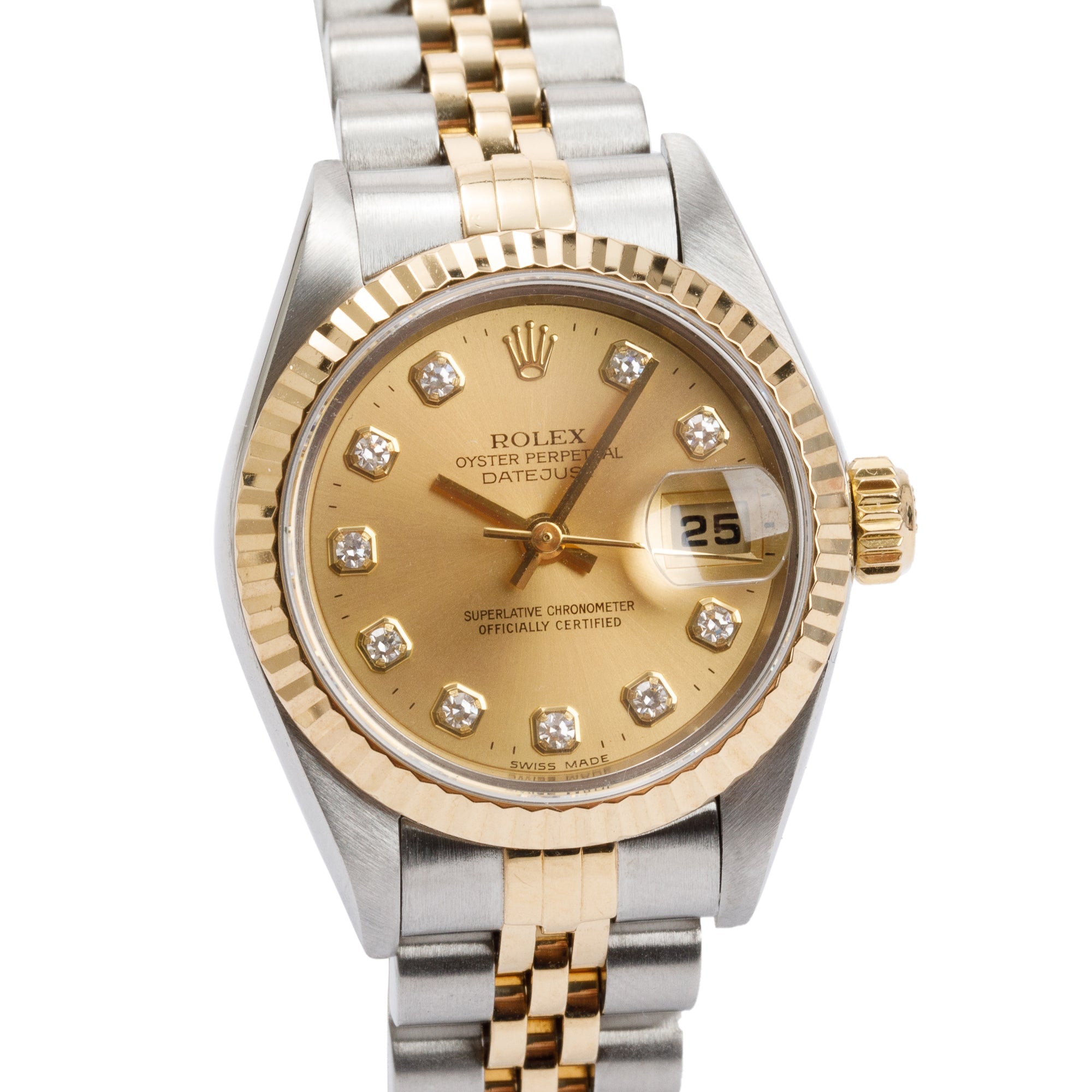 Rolex Stainless Steel & 18k Yellow Gold Diamond Dial Datejust 26 MM Watch