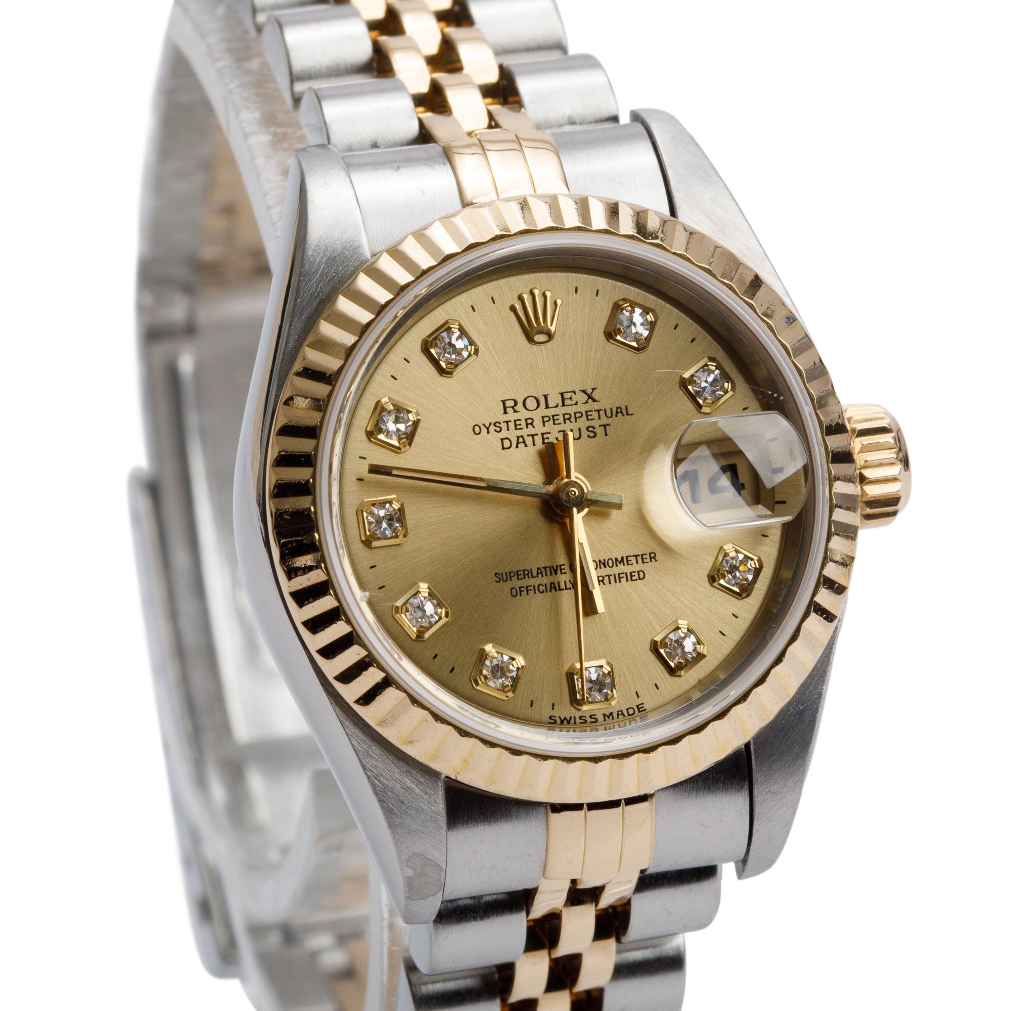 Rolex Stainless Steel & 18k Yellow Gold Diamond Dial Datejust 26 MM Watch 69173