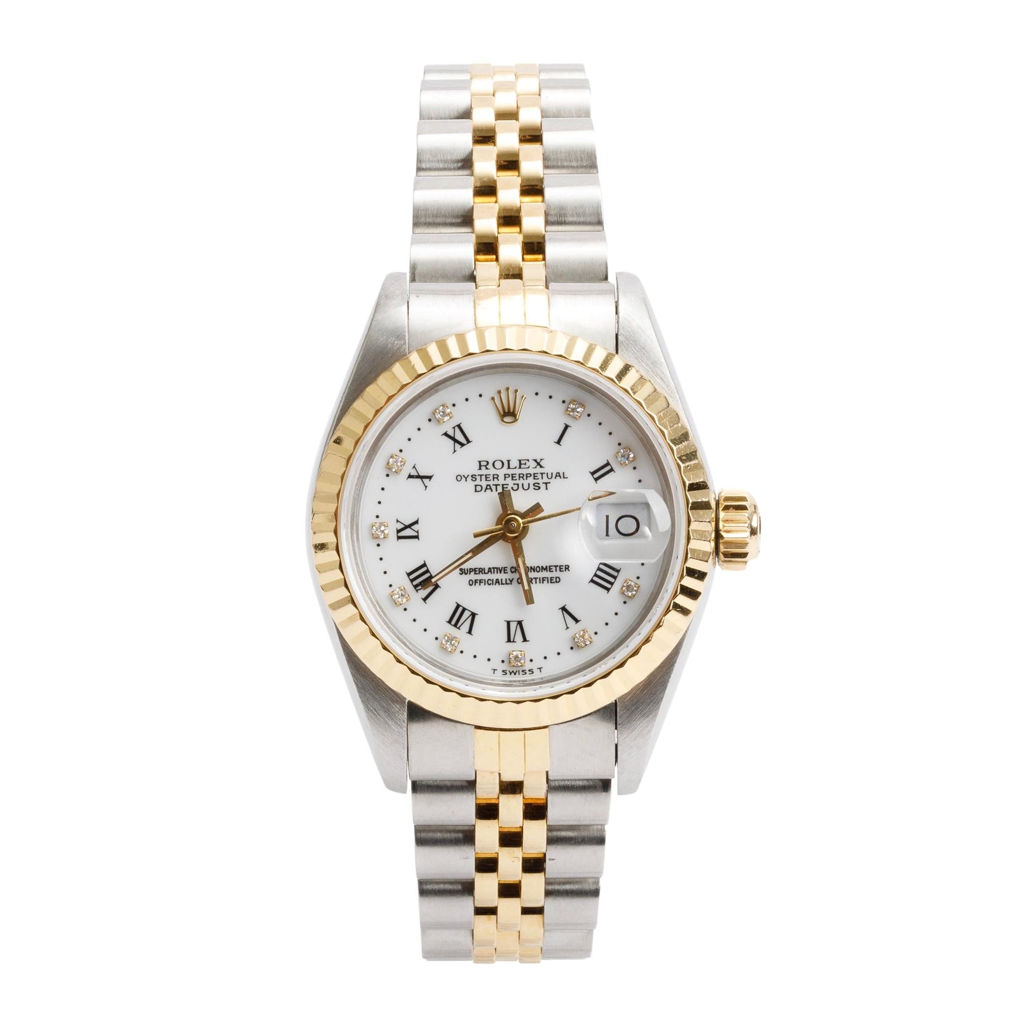 Rolex Stainless Steel & 18k Yellow Gold Diamond Dial Datejust 26 MM Watch 69173