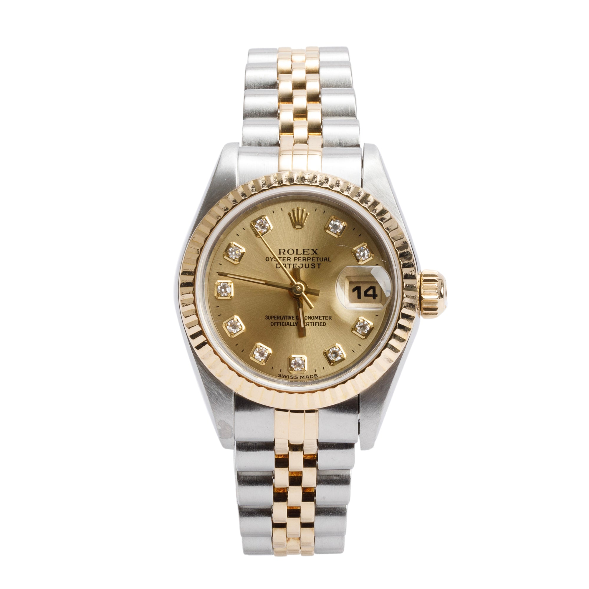 Rolex Stainless Steel & 18k Yellow Gold Diamond Dial Datejust 26 MM Watch 69173