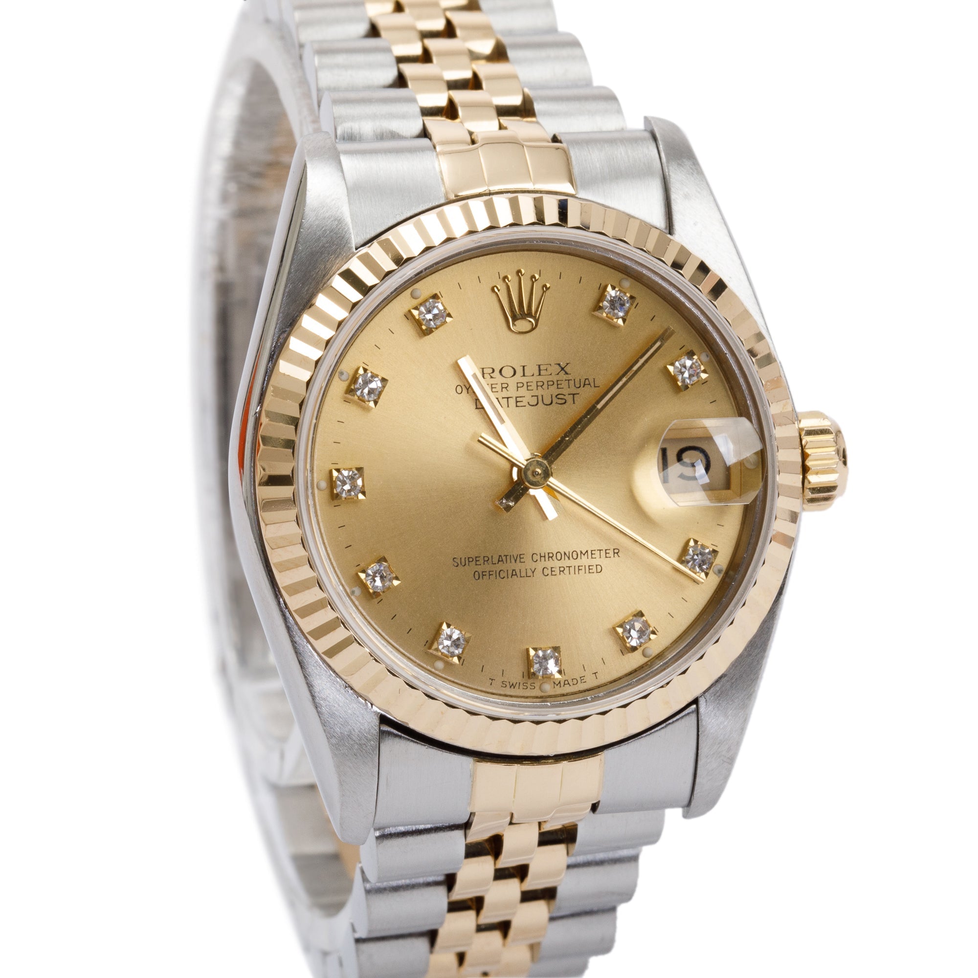 Rolex Stainless Steel & 18k Yellow Gold Diamond Dial Datejust 31 MM Watch w/ Box