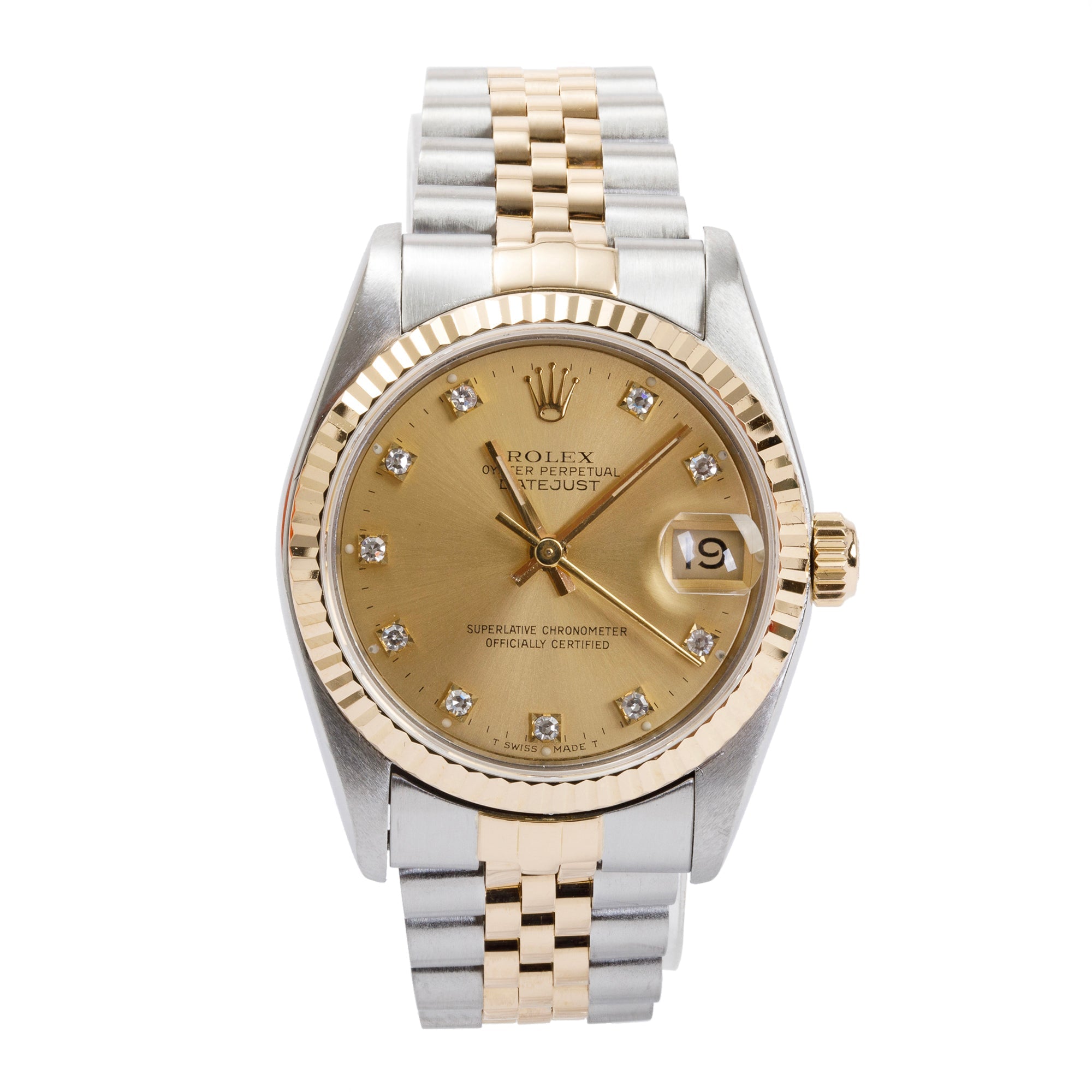 Rolex Stainless Steel & 18k Yellow Gold Diamond Dial Datejust 31 MM Watch w/ Box