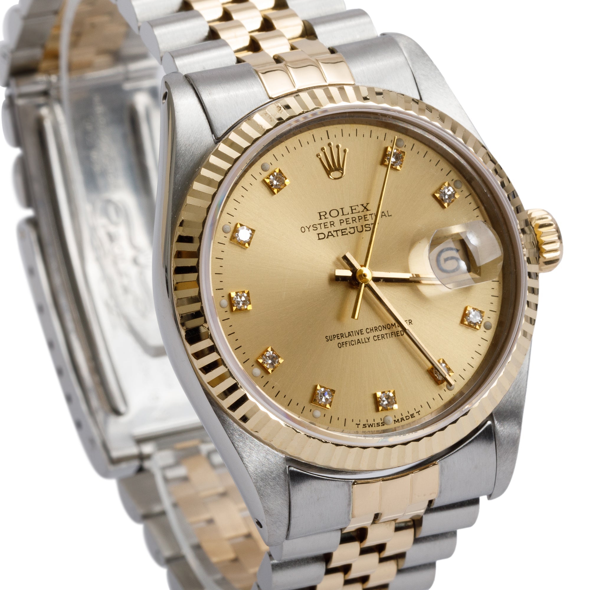 Rolex Stainless Steel & 18k Yellow Gold Diamond Dial Datejust 36 MM Watch 16013