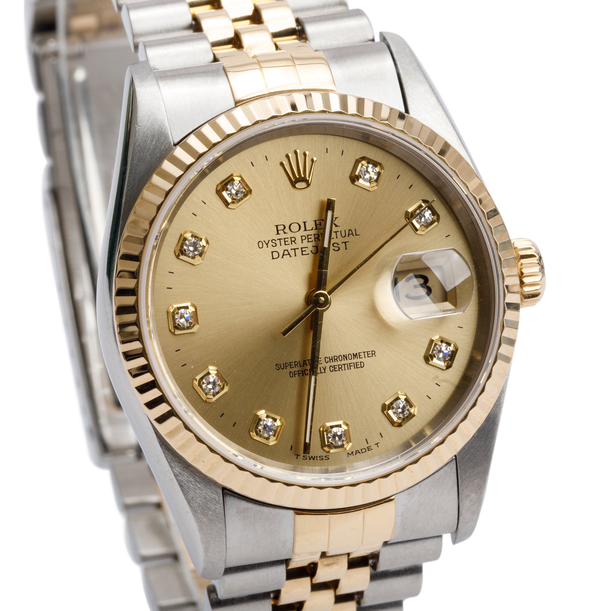 Rolex Stainless Steel & 18k Yellow Gold Diamond Dial Datejust 36 MM Watch 16233