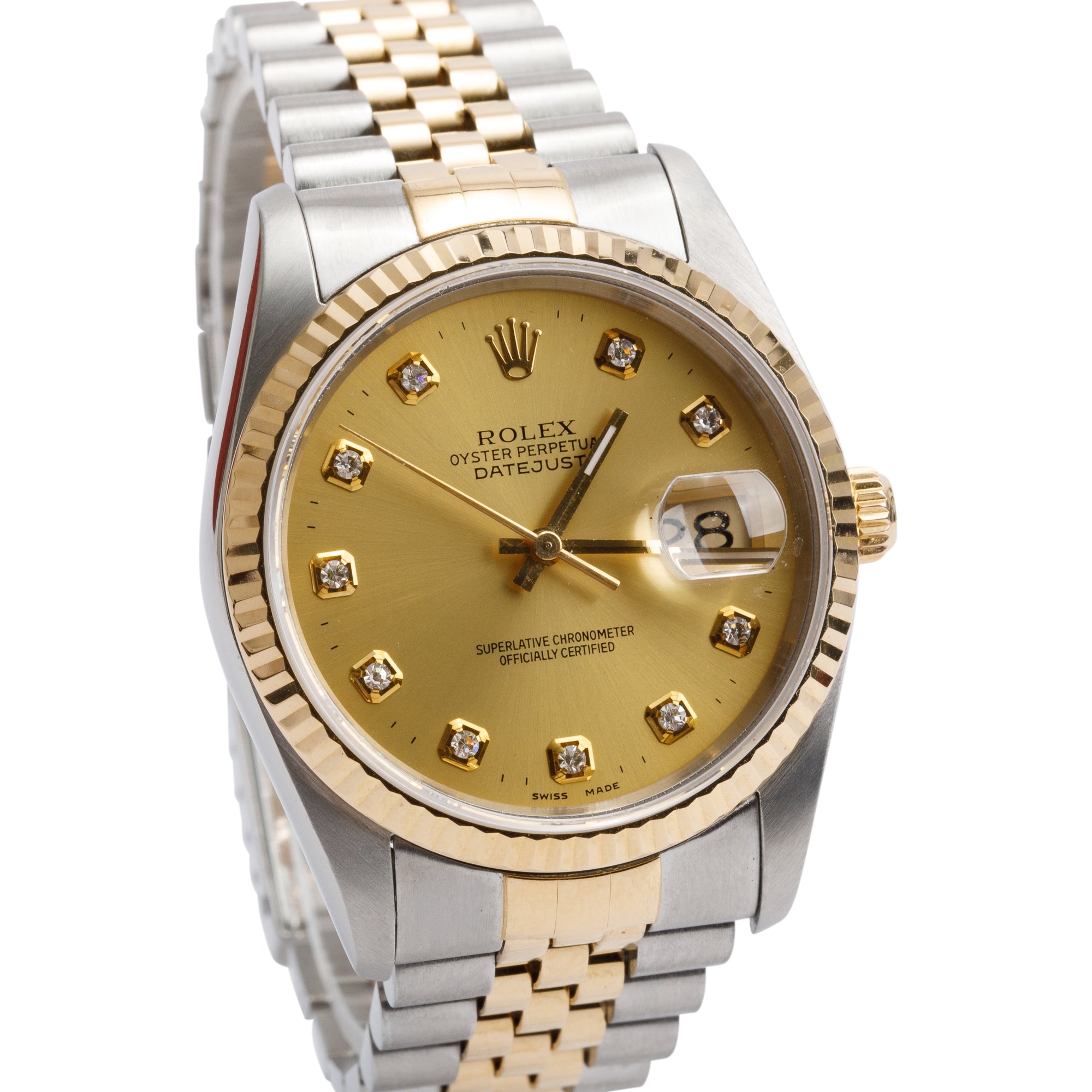 Rolex Stainless Steel & 18k Yellow Gold Diamond Dial Datejust 36 MM Watch 16233 w/ Box