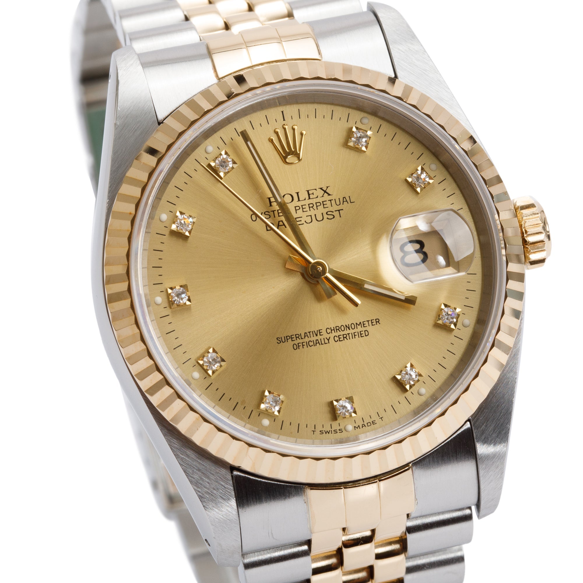 Rolex Stainless Steel & 18k Yellow Gold Diamond Dial Datejust 36 MM Watch 16233 w/ Box & Papers
