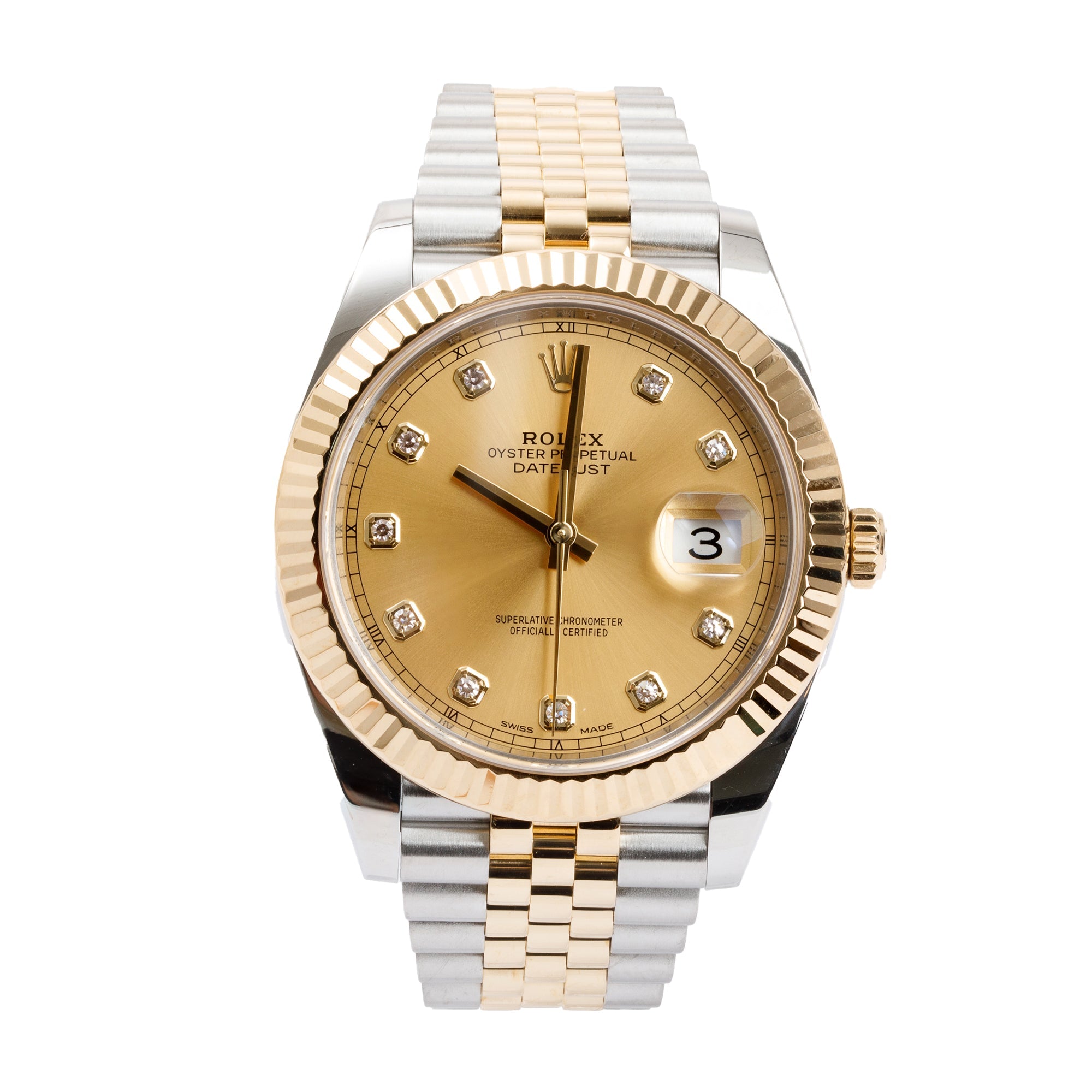 Rolex Stainless Steel & 18k Yellow Gold Diamond Dial Datejust 41 MM Watch w/ Box & Papers