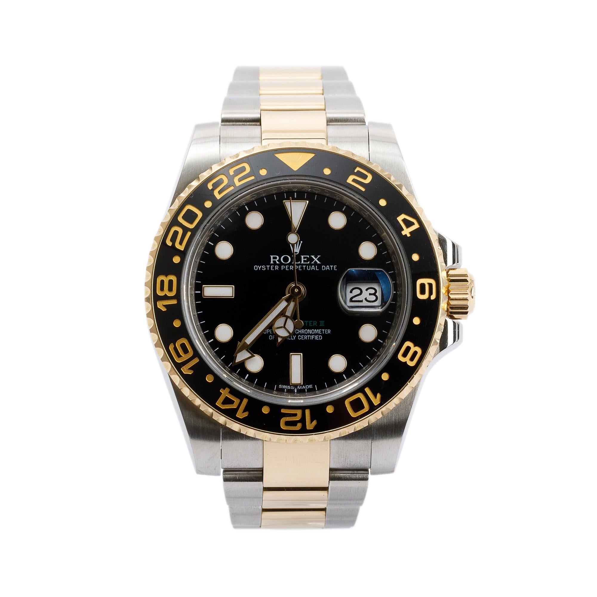 Rolex Stainless Steel & 18k Yellow Gold GMT-Master II 40 MM Watch w/ Box & Papers