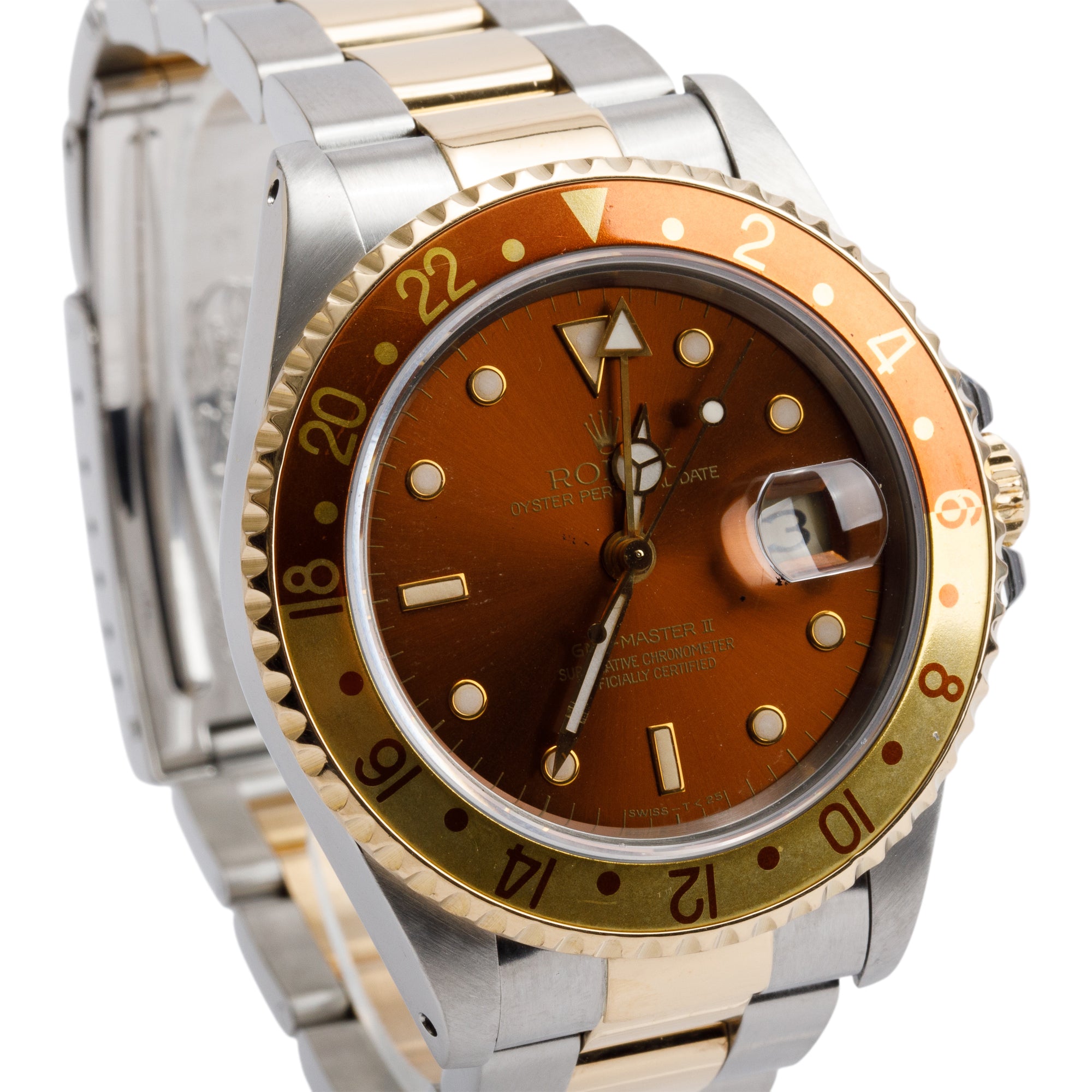 Rolex Stainless Steel & 18k Yellow Gold GMT-Master II Root Beer 40 MM Automatic Watch 16713 w/ Box