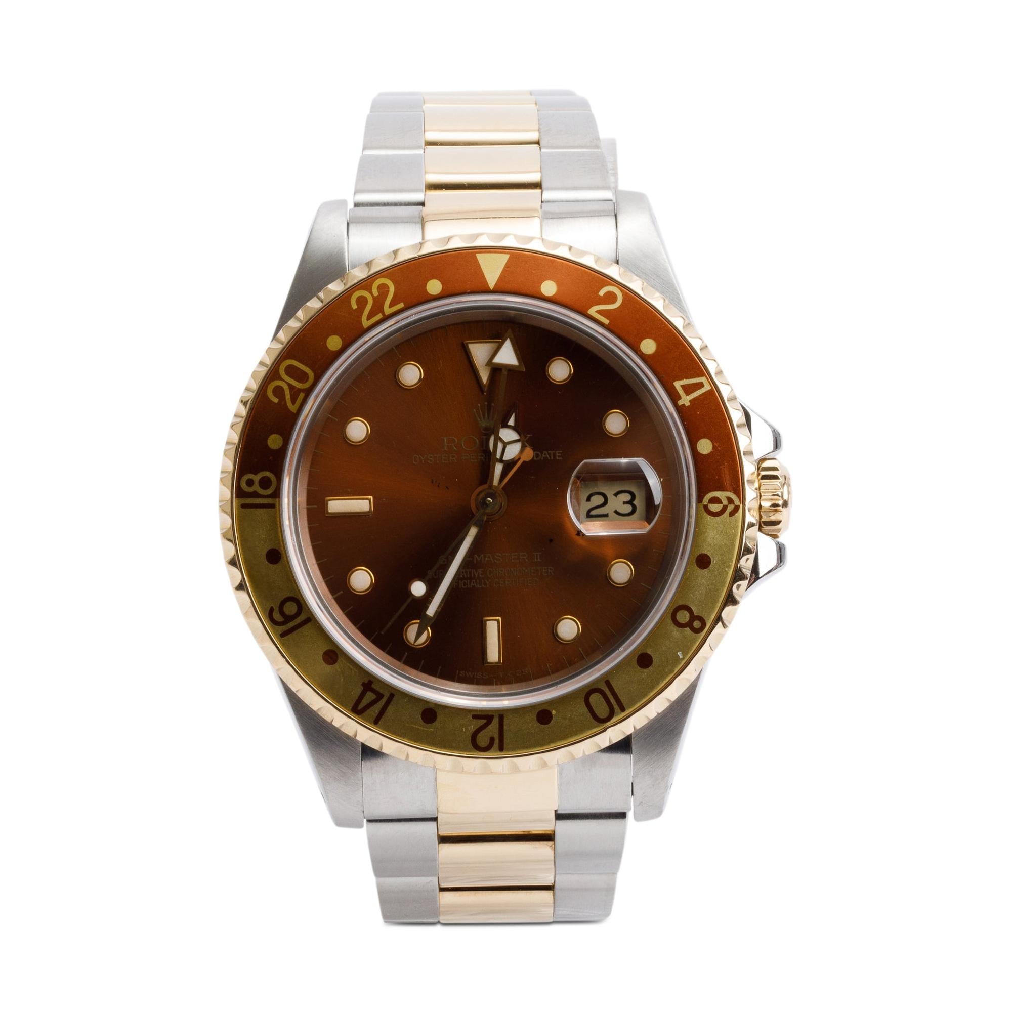 Rolex Stainless Steel & 18k Yellow Gold GMT-Master II Root Beer 40 MM Automatic Watch 16713 w/ Box