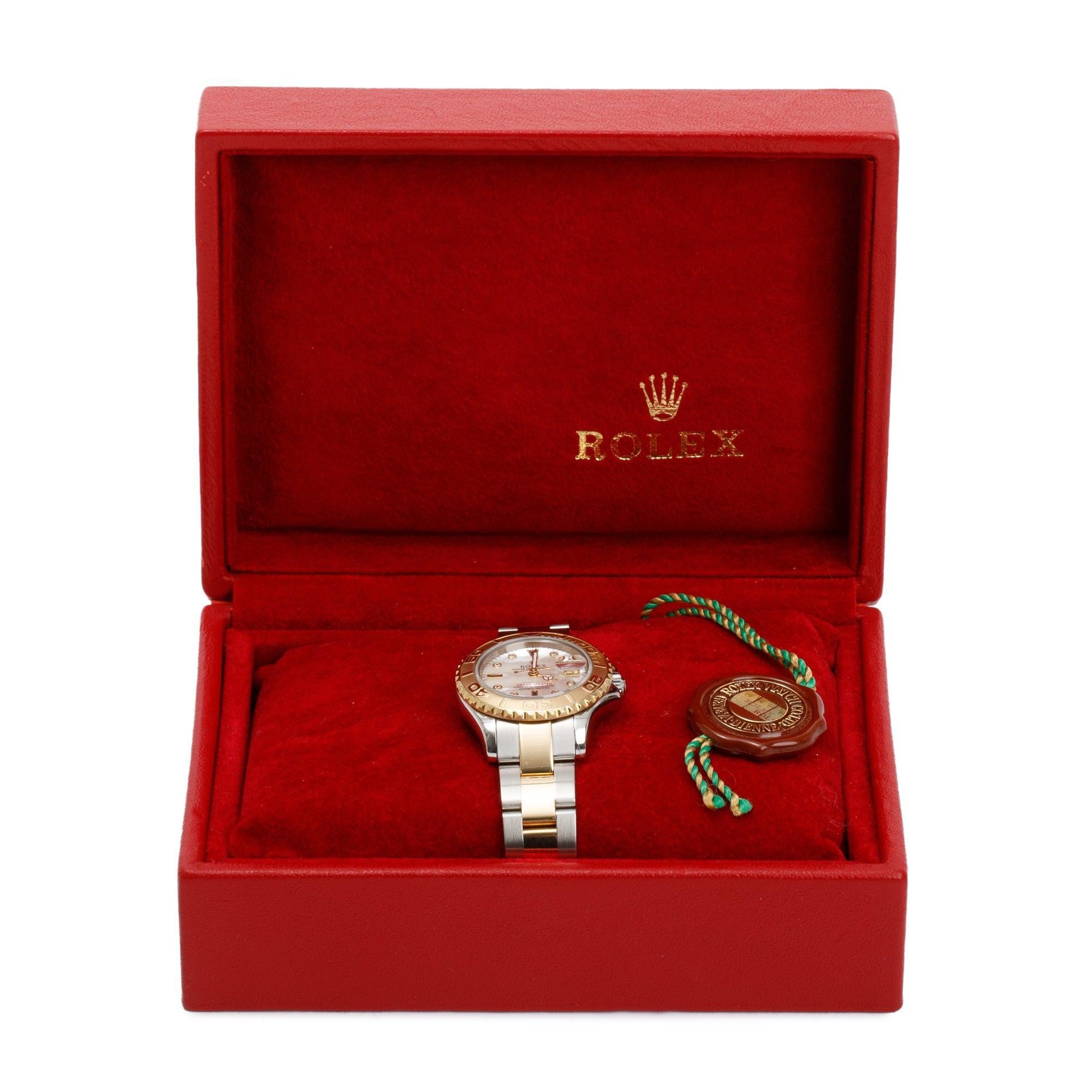 Rolex Stainless Steel & 18k Yellow Gold Ladies Yacht-Master Date 29 MM Diamond Dial Automatic Watch w/ Box