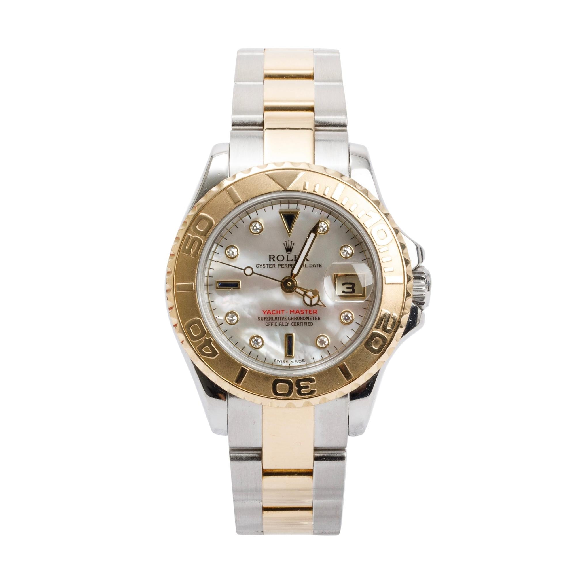 Rolex Stainless Steel & 18k Yellow Gold Ladies Yacht-Master Date 29 MM Diamond Dial Automatic Watch w/ Box