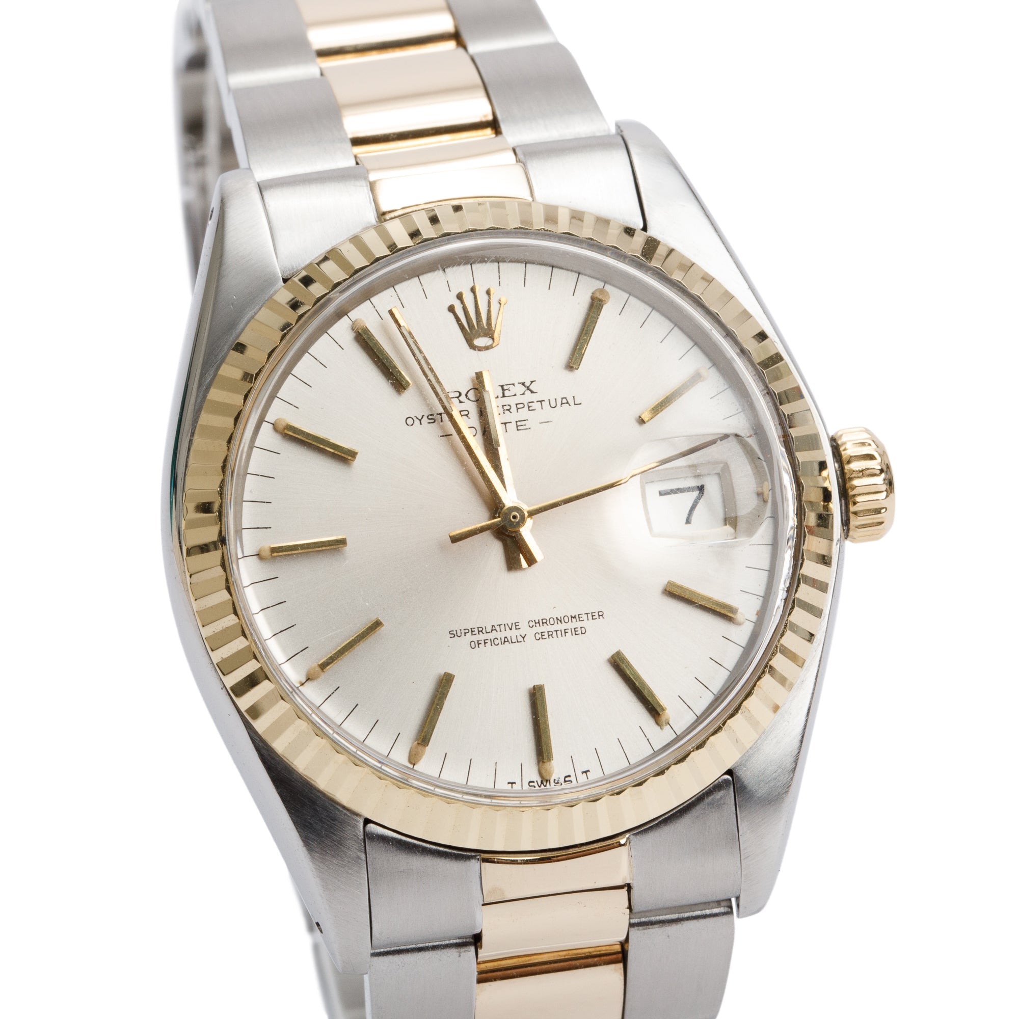 Rolex Stainless Steel & 18k Yellow Gold Oyster Perpetual Date 34 MM Watch Silver Dial 1500