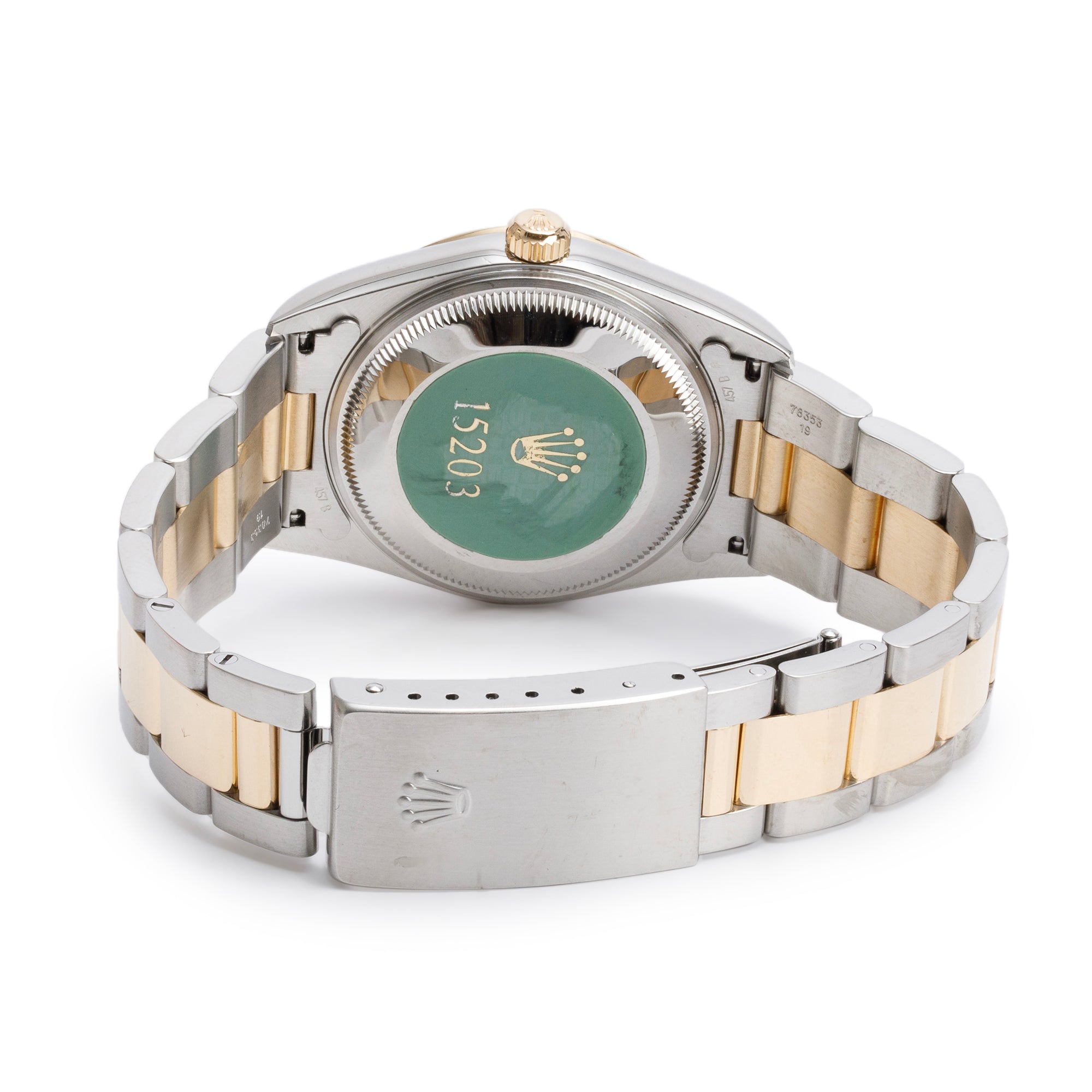 Rolex Stainless Steel & 18k Yellow Gold Oyster Perpetual Date 34 MM Watch White Dial 15203 w Box & Papers