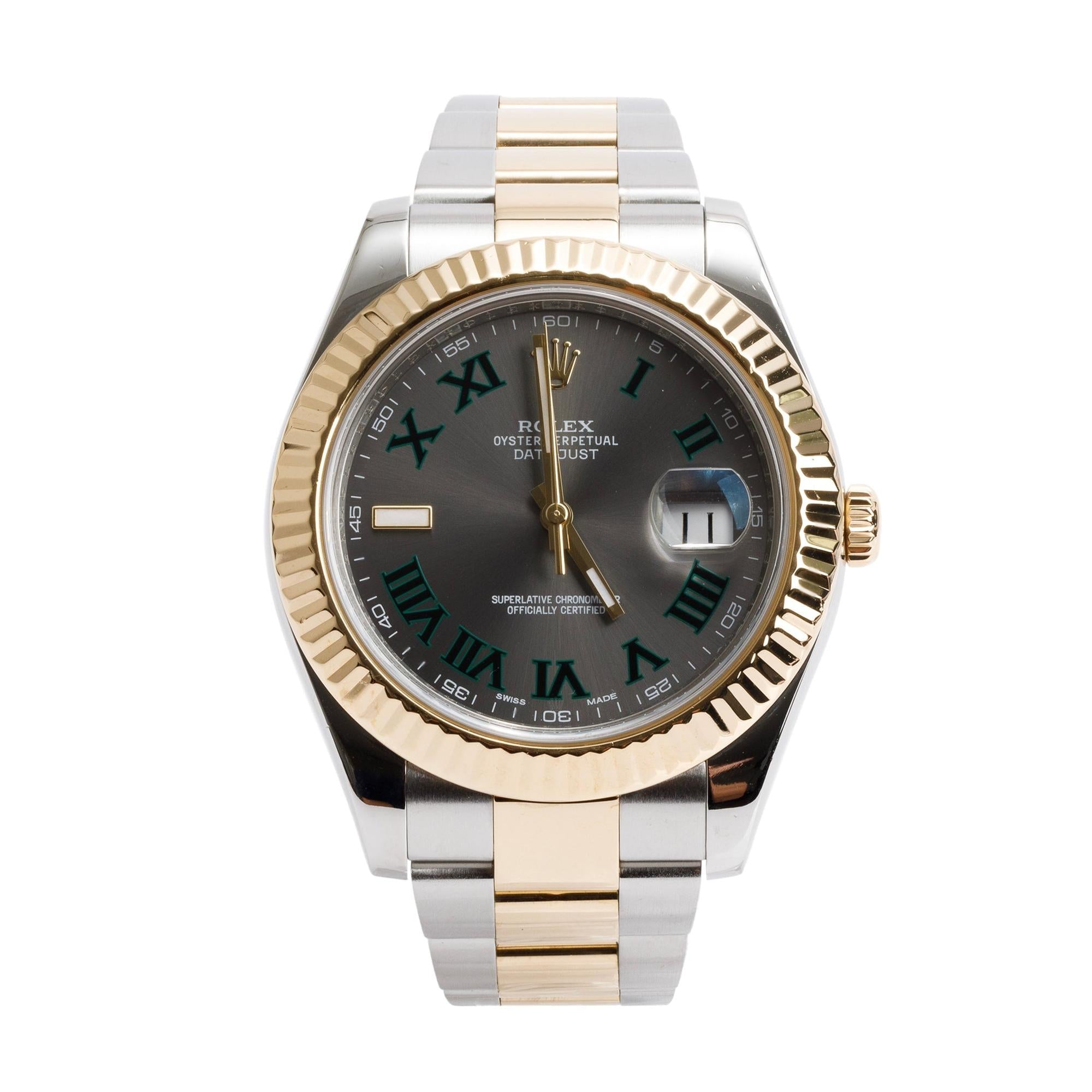 Rolex Stainless Steel & 18k Yellow Gold Oyster Perpetual Datejust 41 MM Watch Wimbledon Dial 116333 w/ Box & Papers