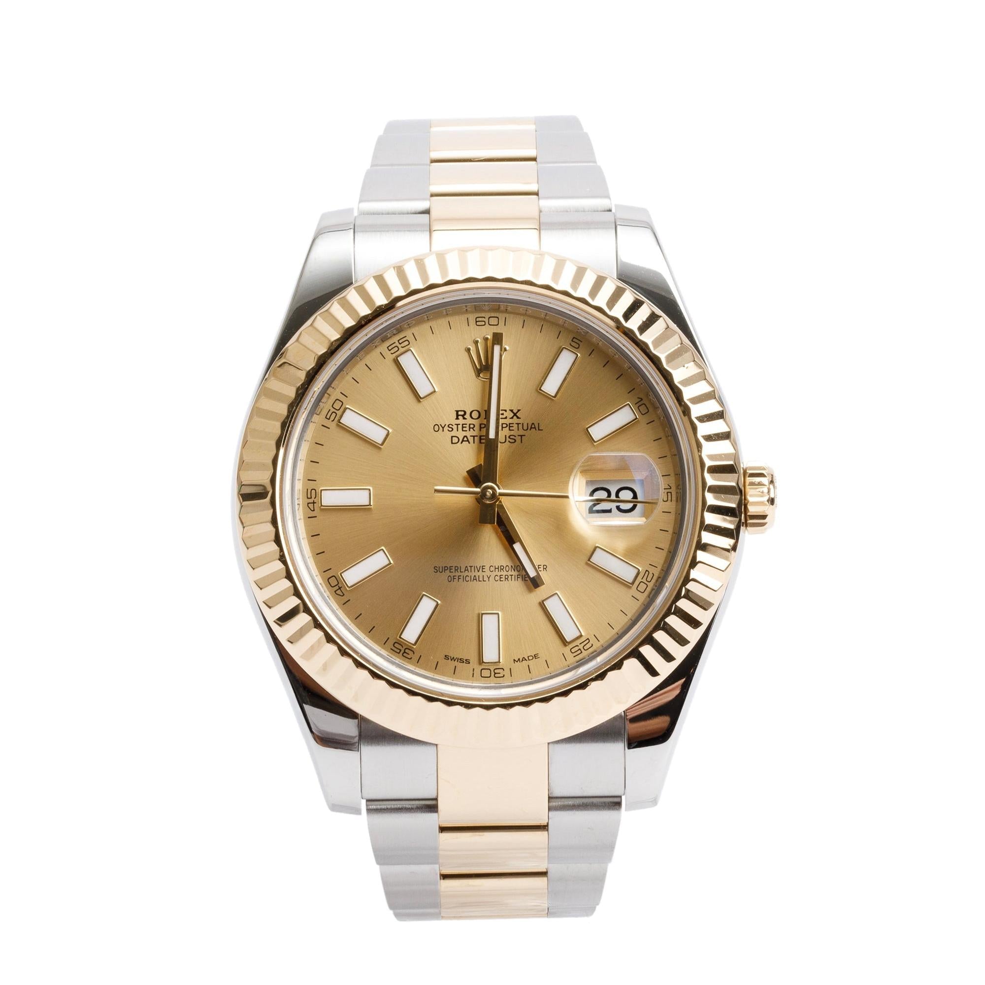 Rolex Stainless Steel & 18k Yellow Gold Oyster Perpetual Datejust II 41 MM Watch Gold Dial 116333 w/ Box & Papers
