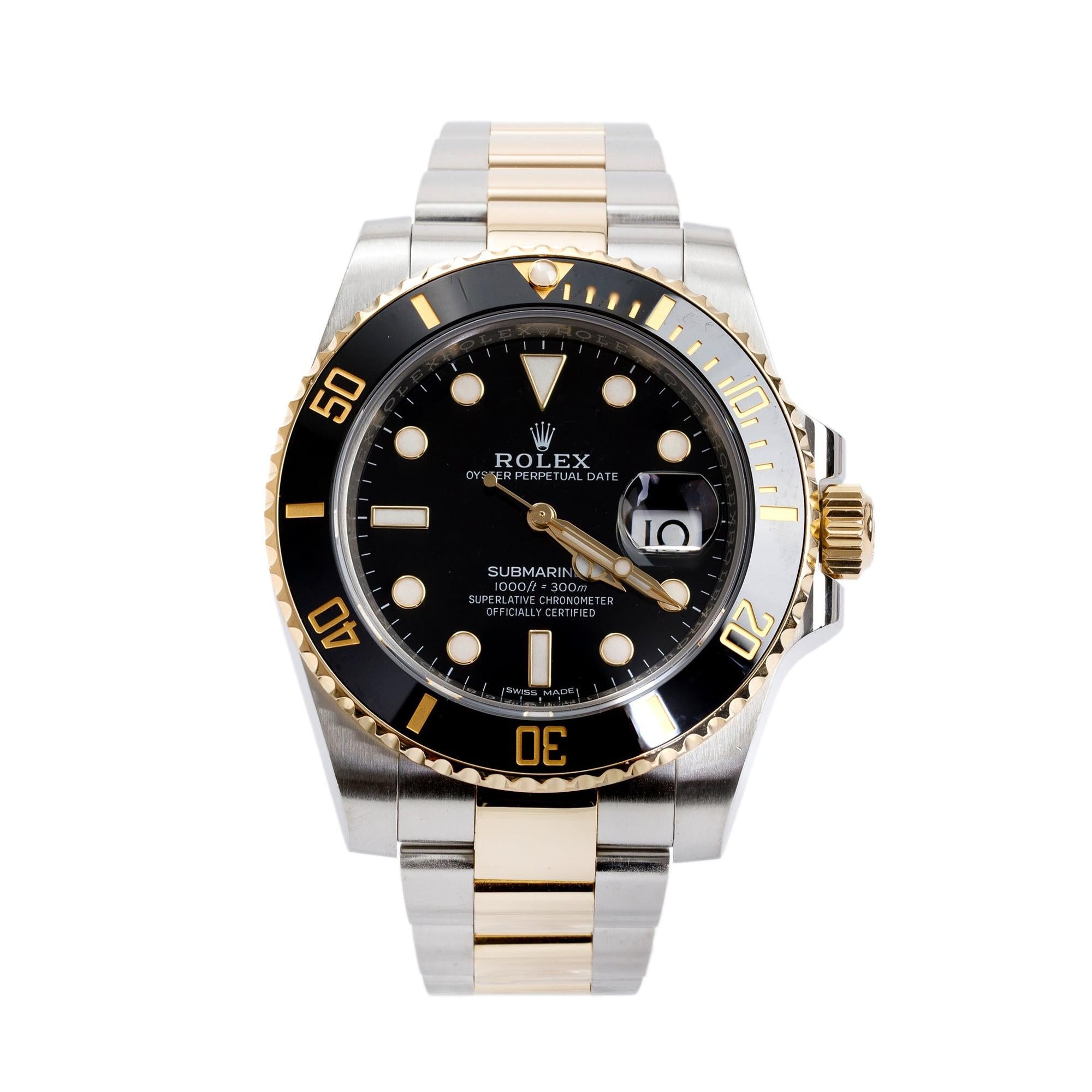 Rolex Stainless Steel & 18k Yellow Gold Submariner Date 40 MM Automatic Watch w/ Box & Papers