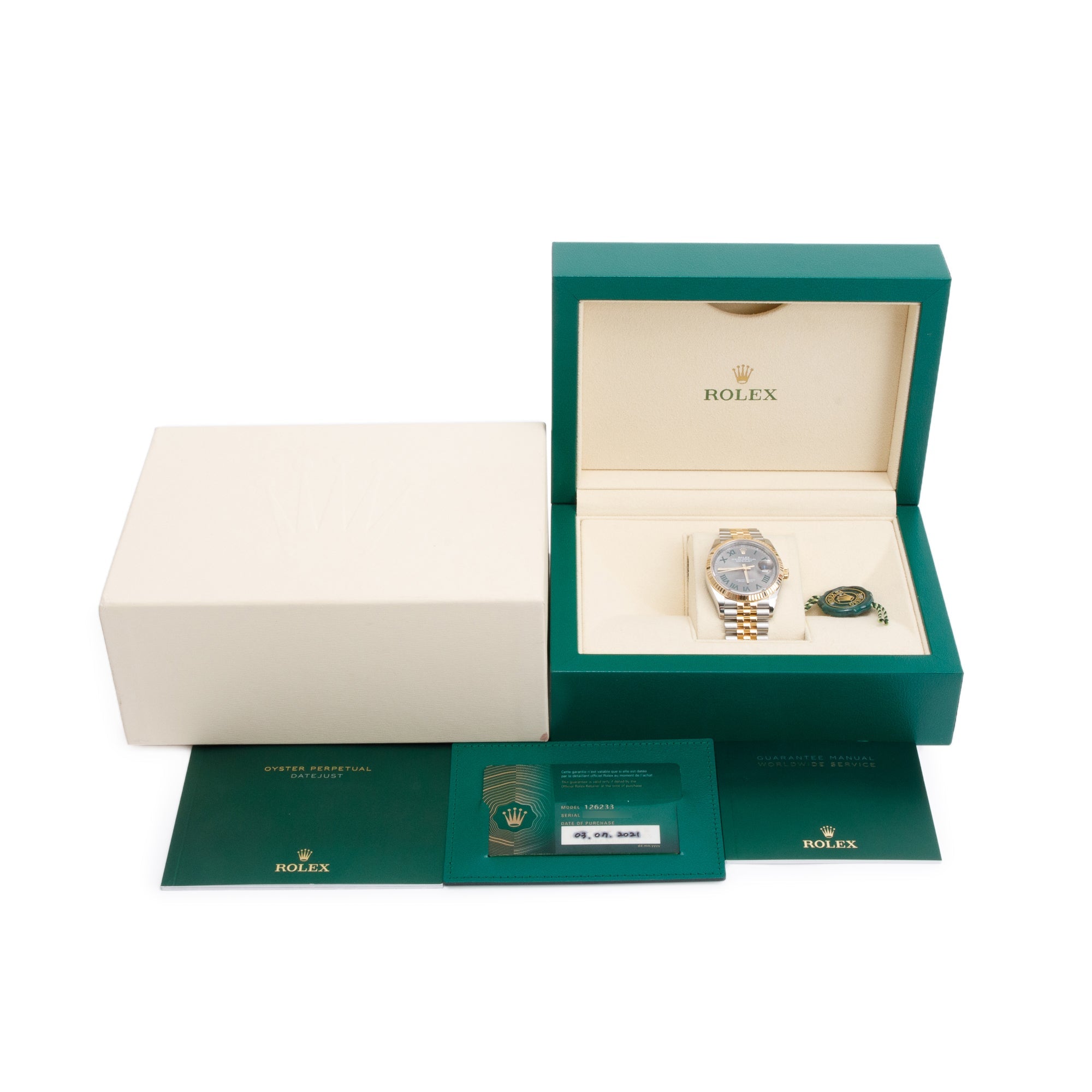 Rolex Stainless Steel & 18k Yellow Gold Wimbledon Dial Datejust 36 MM Watch 126233 w/ Box & Papers