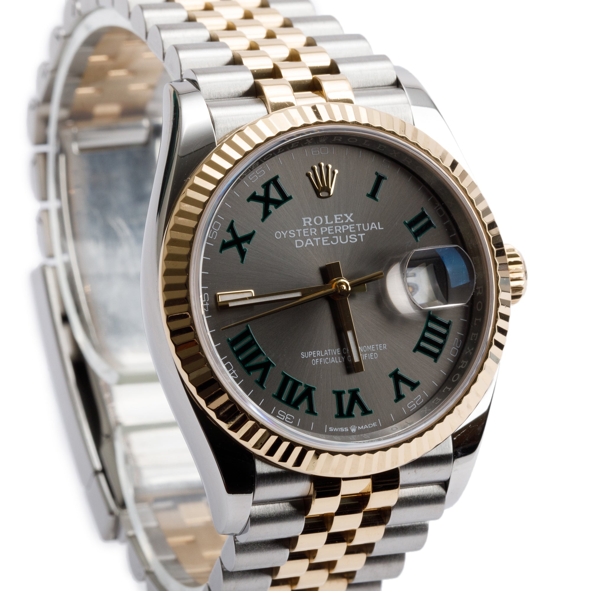 Rolex Stainless Steel & 18k Yellow Gold Wimbledon Dial Datejust 36 MM Watch 126233 w/ Box & Papers