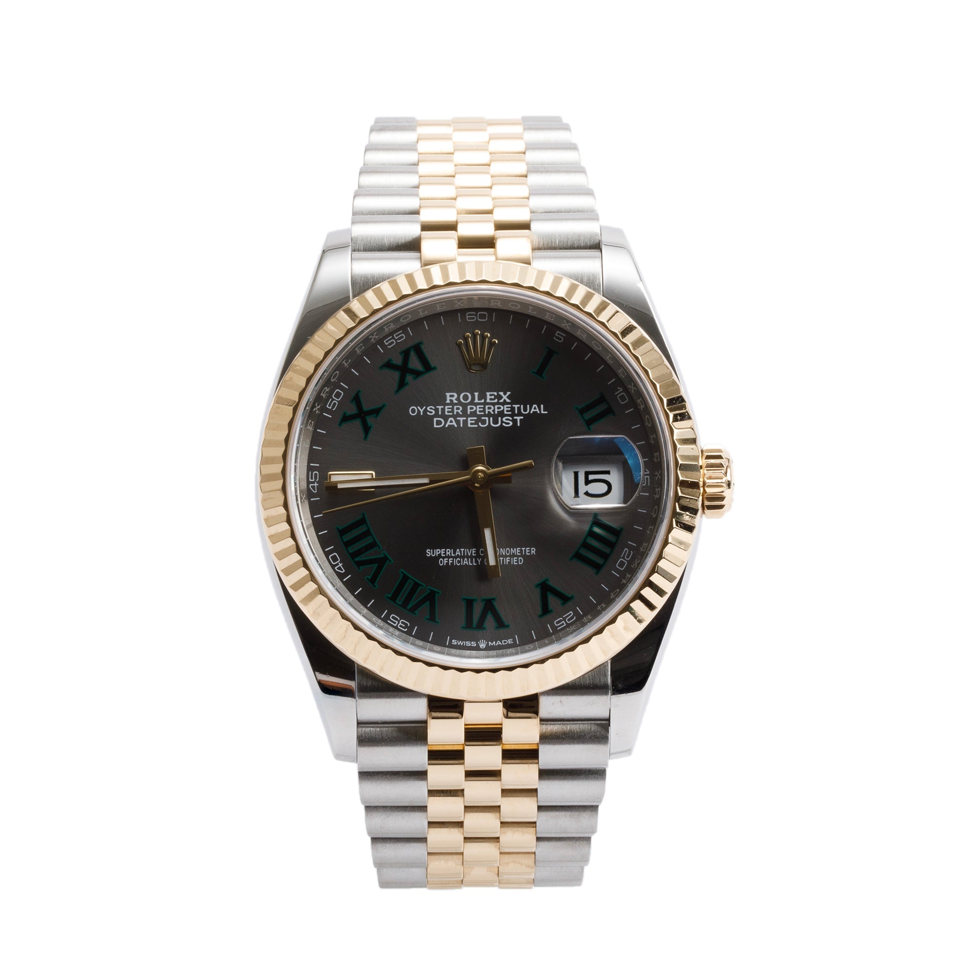 Rolex Stainless Steel & 18k Yellow Gold Wimbledon Dial Datejust 36 MM Watch 126233 w/ Box & Papers