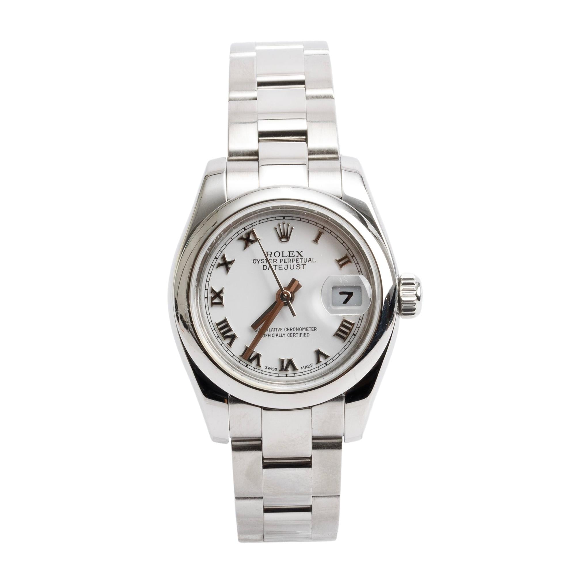 Rolex Stainless Steel 26 MM Datejust Automatic Watch White Roman Numeral Dial 179160