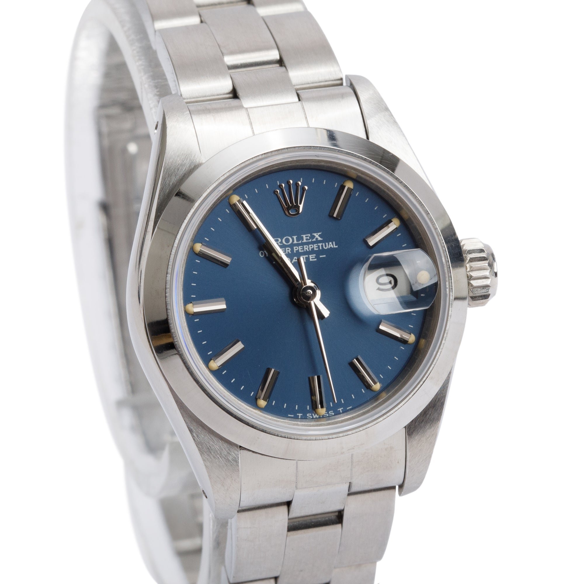 Rolex Stainless Steel Blue Dial Oyster Perpetual Date 26 MM Watch 69160